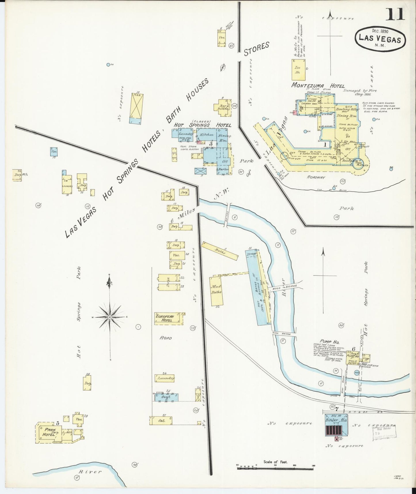 Sanborn Fire Insurance Map from Las Vegas, San Miguel County, New Mexico (1890), Sheet #0011 - Complete Map Set gallery image, historic Sanborn map, vintage wall art, New Mexico New Mexico