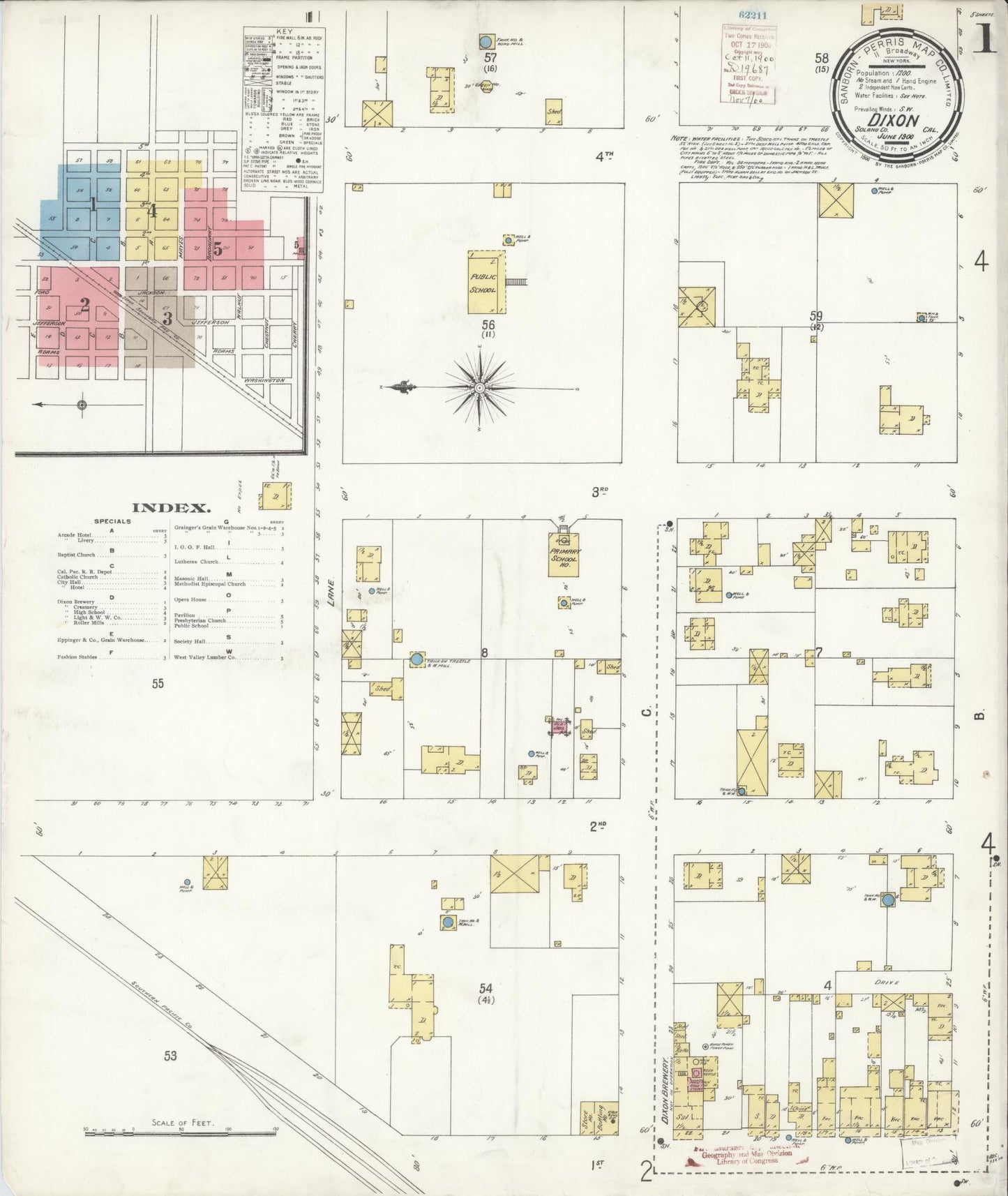 Sanborn Fire Insurance Map from Dixon, Solano County, California (1900), Sheet #0001 - Historic Sanborn Fire Insurance Map Print, vintage old map wall art, antique decor, genealogy gift, California California map