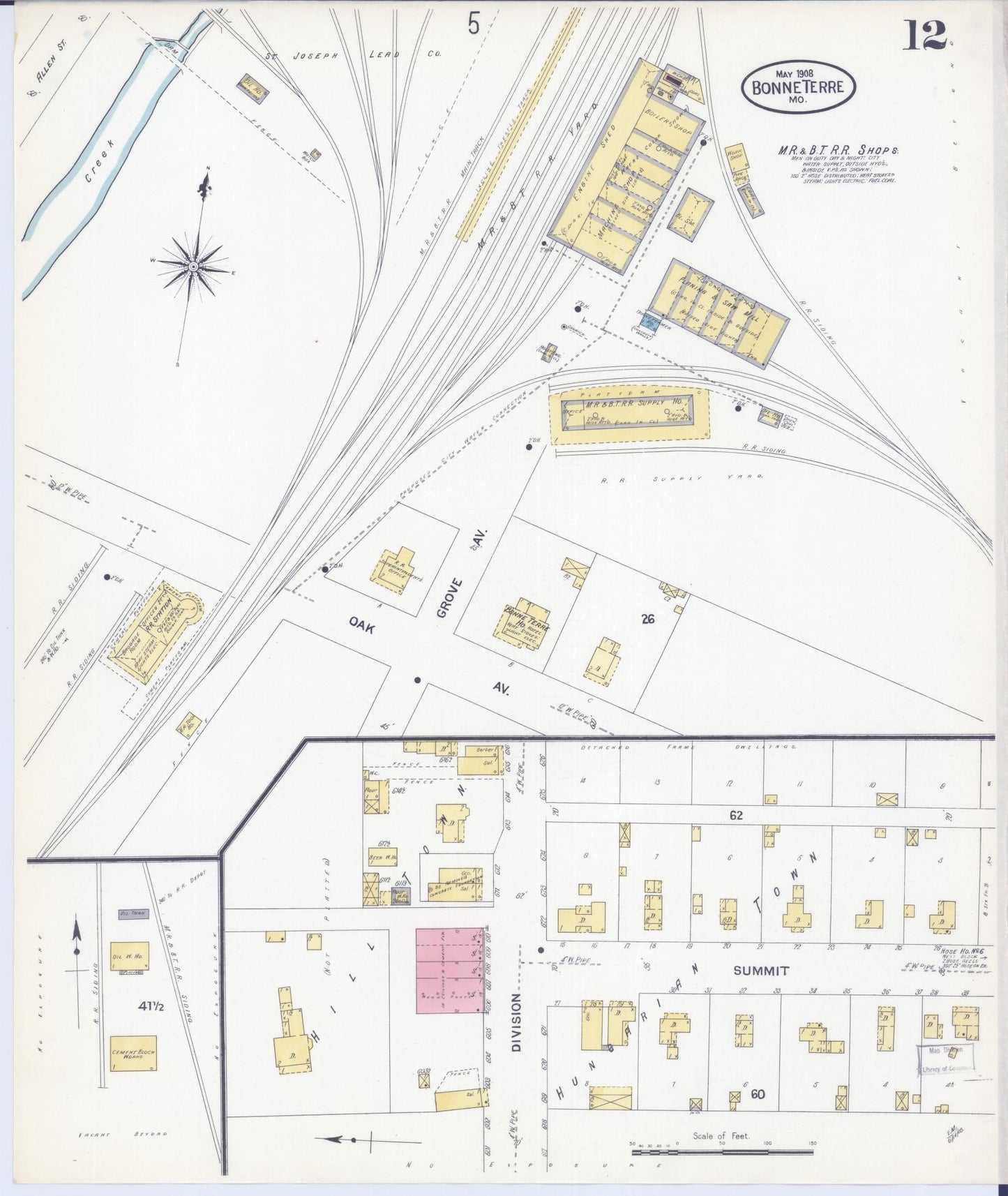 Sanborn Fire Insurance Map from Bonne Terre, Saint Francois County, Missouri (1908), Sheet #0012 - Historic Sanborn Fire Insurance Map Print, vintage old map wall art, antique decor, genealogy gift, Missouri Missouri map