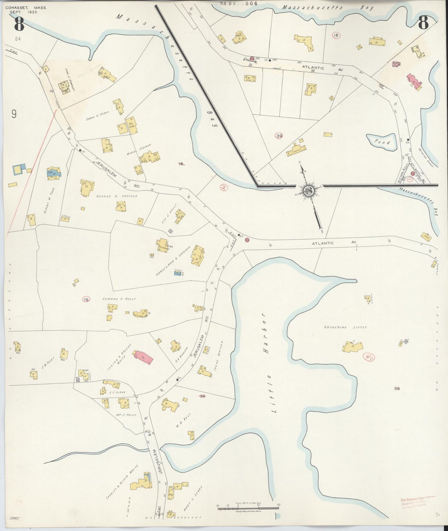 Sanborn Fire Insurance Map from Cohasset, Norfolk County, Massachusetts (1940), Sheet #0008 - Historic Sanborn Fire Insurance Map Print, vintage old map wall art, antique decor, genealogy gift, Massachusetts Massachusetts map