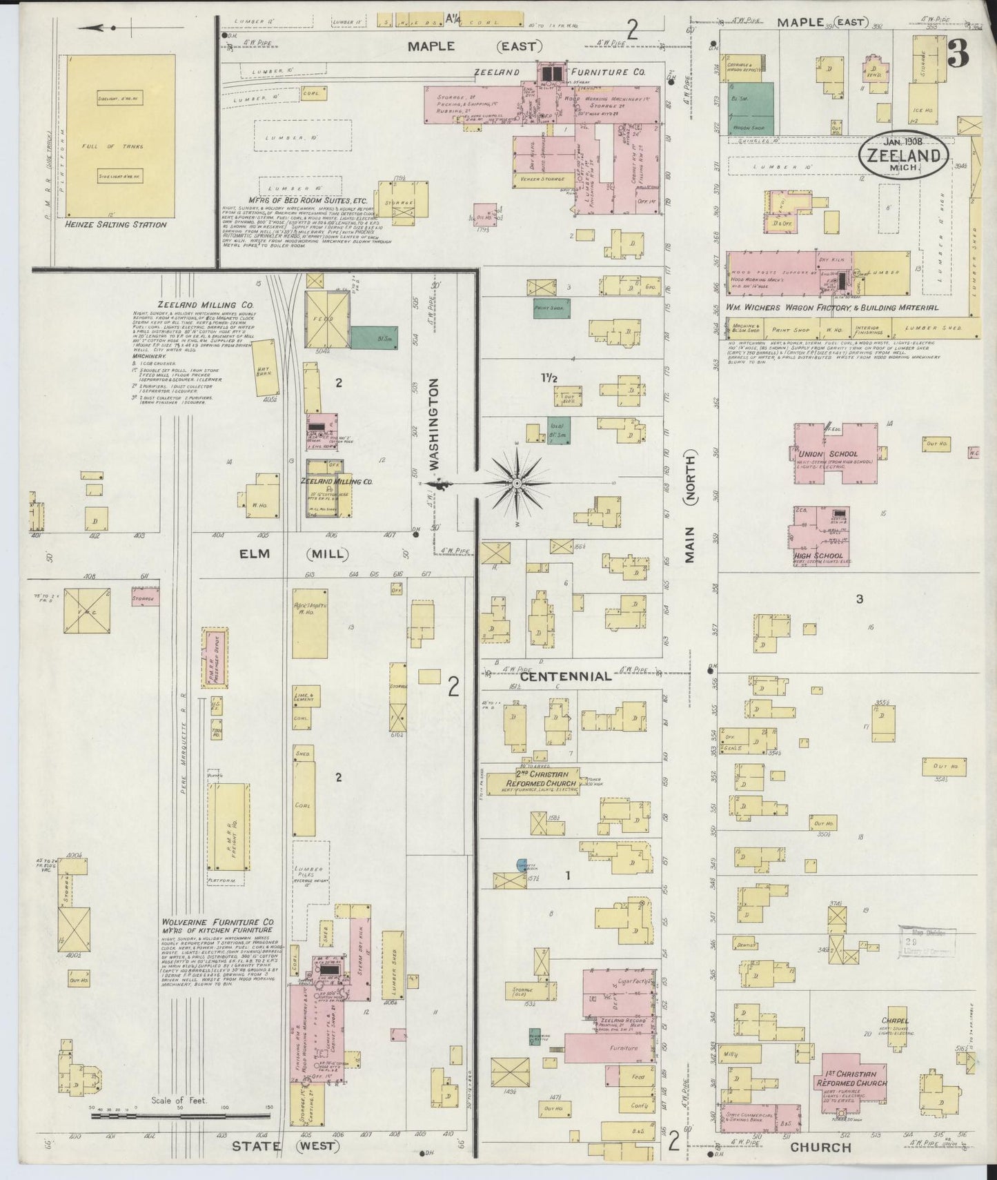 Sanborn Fire Insurance Map from Zeeland, Ottawa County, Michigan (1908), Sheet #0003 - Complete Map Set gallery image, historic Sanborn map, vintage wall art, Michigan Michigan