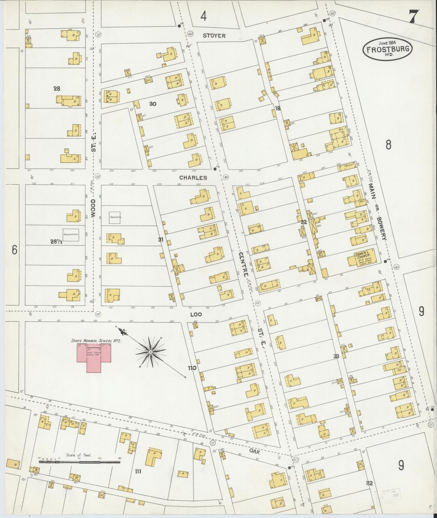 Sanborn Fire Insurance Map from Frostburg, Allegany County, Maryland (1904), Sheet #0007 - Historic Sanborn Fire Insurance Map Print, vintage old map wall art