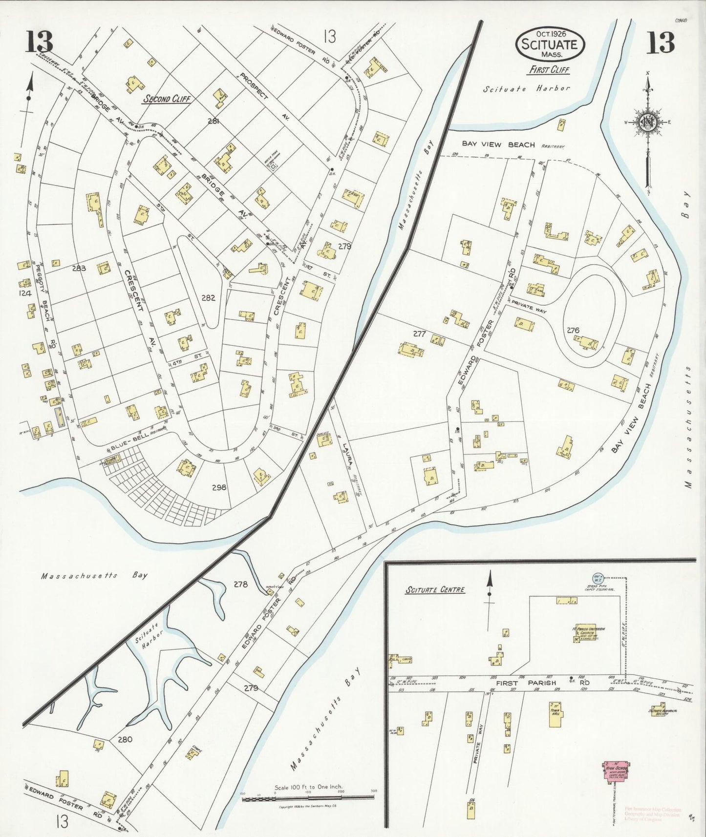 Sanborn Fire Insurance Map from Scituate, Plymouth County, Massachusetts (1926), Sheet #0013 - Historic Sanborn Fire Insurance Map Print, vintage old map wall art, antique decor, genealogy gift, Massachusetts Massachusetts map