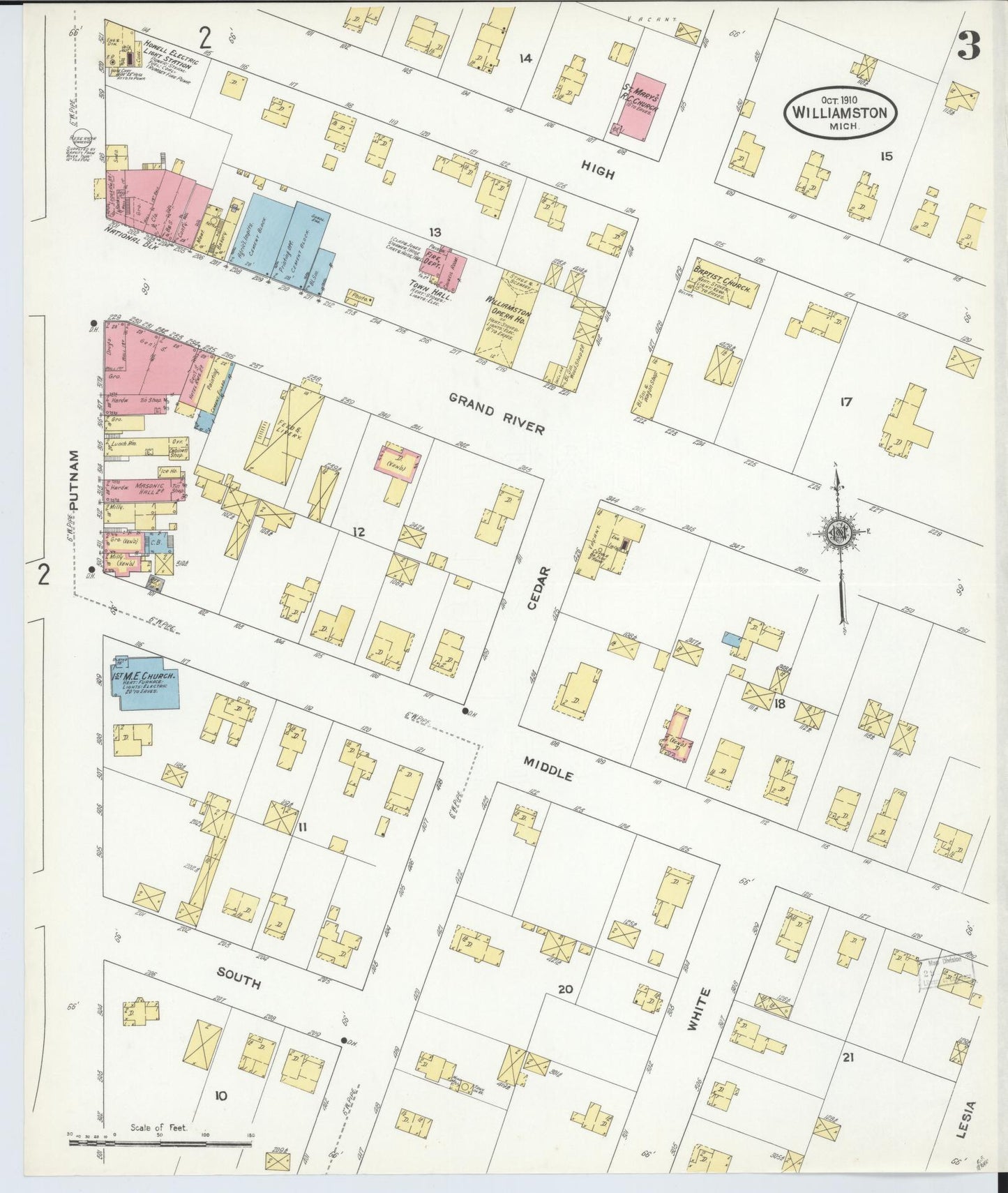 Sanborn Fire Insurance Map from Williamston, Ingham County, Michigan (1910), Sheet #0003 - Complete Map Set gallery image, historic Sanborn map, vintage wall art, Michigan Michigan