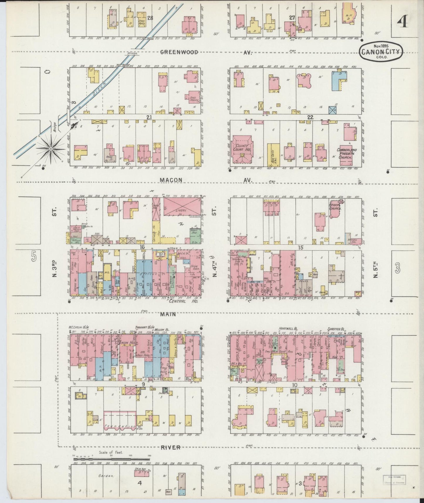 Sanborn Fire Insurance Map from Canon City, Fremont County, Colorado (1895), Sheet #0004 - Historic Sanborn Fire Insurance Map Print, vintage old map wall art, antique decor, genealogy gift, Colorado Colorado map