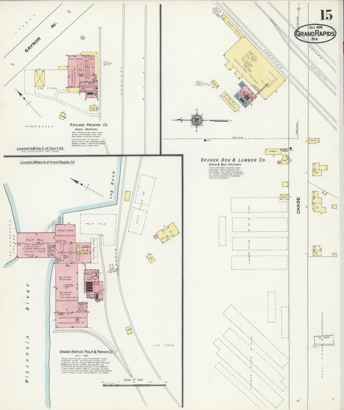 Sanborn Fire Insurance Map from Grand Rapids, Wood County, Wisconsin (1909), Sheet #0015 - Historic Sanborn Fire Insurance Map Print, vintage old map wall art, antique decor, genealogy gift, Wisconsin Wisconsin map