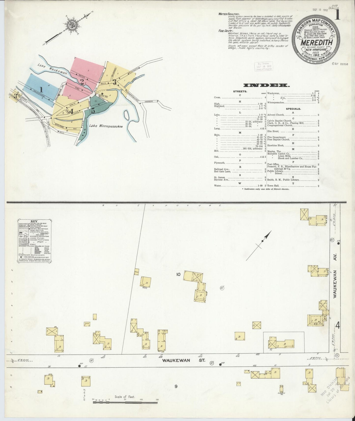 Sanborn Fire Insurance Map from Meredith, Belknap County, New Hampshire. (1912) – Historic Sanborn Fire Insurance Map Print