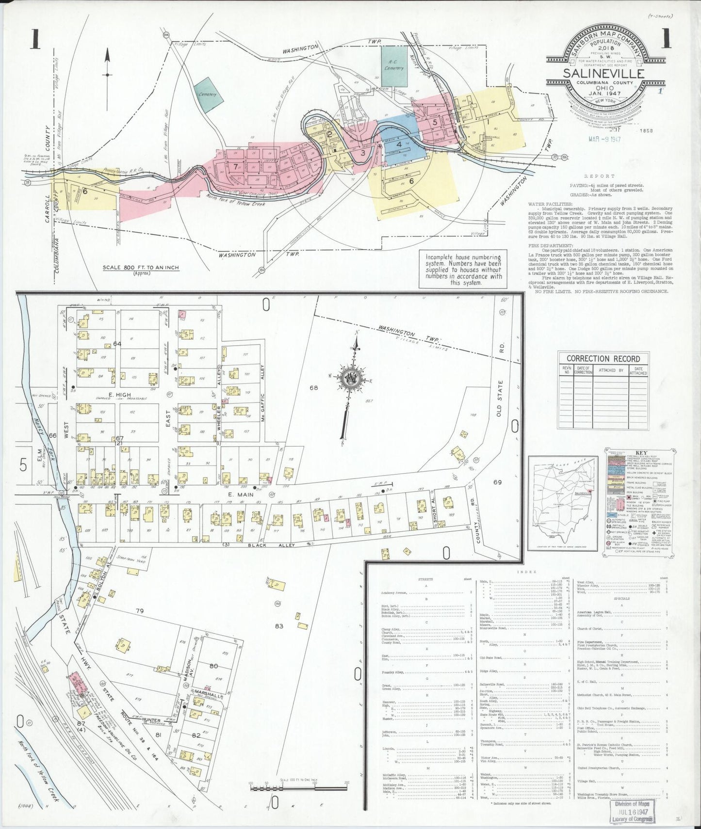 Sanborn Fire Insurance Map from Salineville, Columbiana County, Ohio (1947), Sheet #0001 - Historic Sanborn Fire Insurance Map Print, vintage old map wall art, antique decor, genealogy gift, Ohio Ohio map