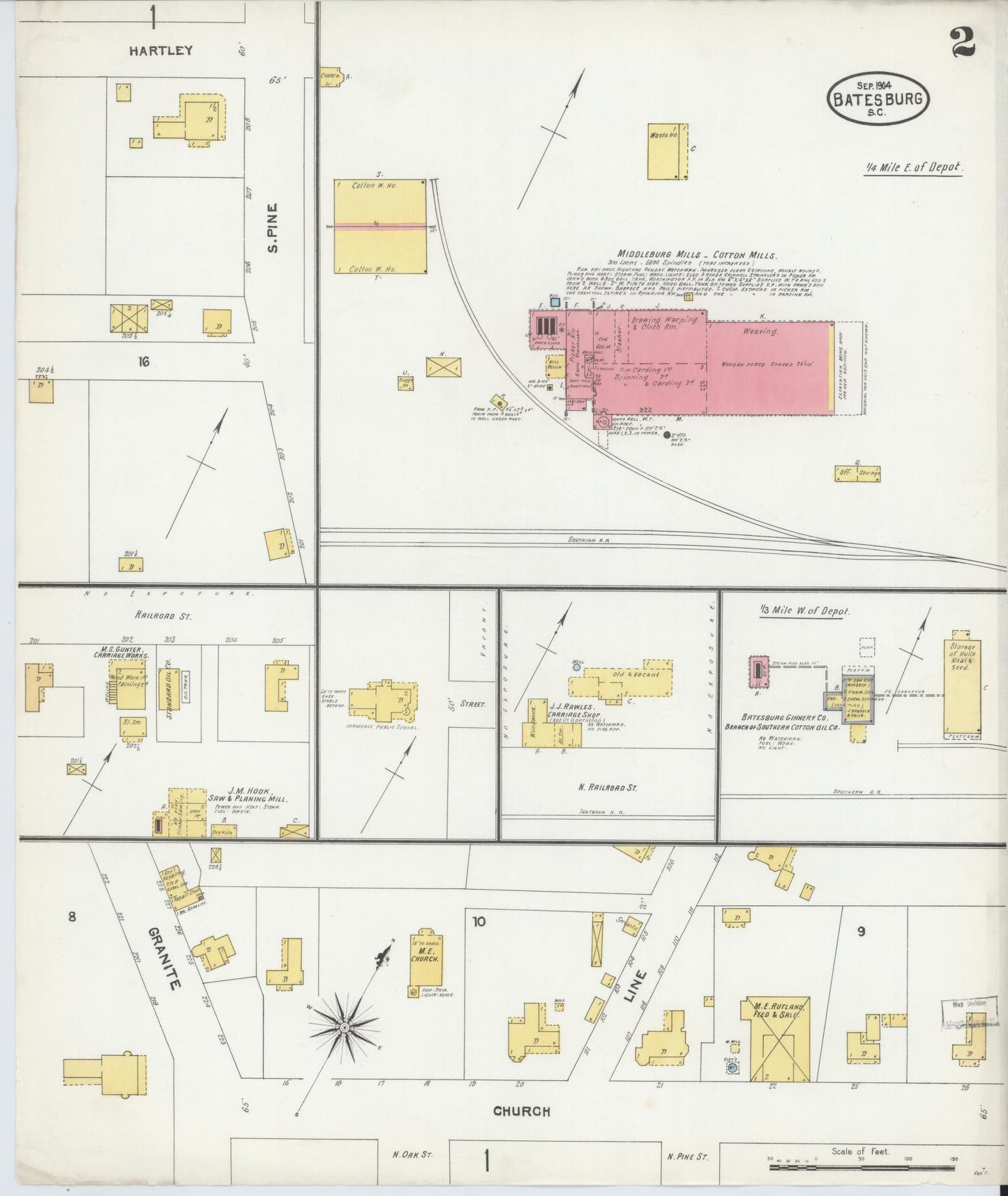 Sanborn Fire Insurance Map from Batesburg, Lexington And Saluda Counties, South Carolina (1904), Sheet #0002 - Historic Sanborn Fire Insurance Map Print, vintage old map wall art, antique decor, genealogy gift, South Carolina South Carolina map