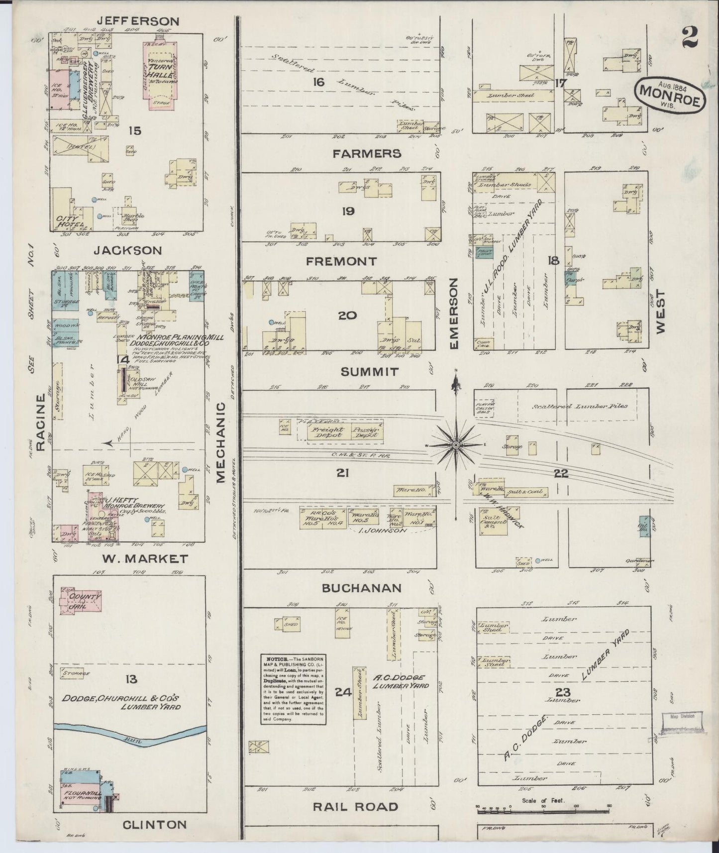 Sanborn Fire Insurance Map from Monroe, Green County, Wisconsin (1884), Sheet #0002 - Complete Map Set gallery image, historic Sanborn map, vintage wall art, Wisconsin Wisconsin
