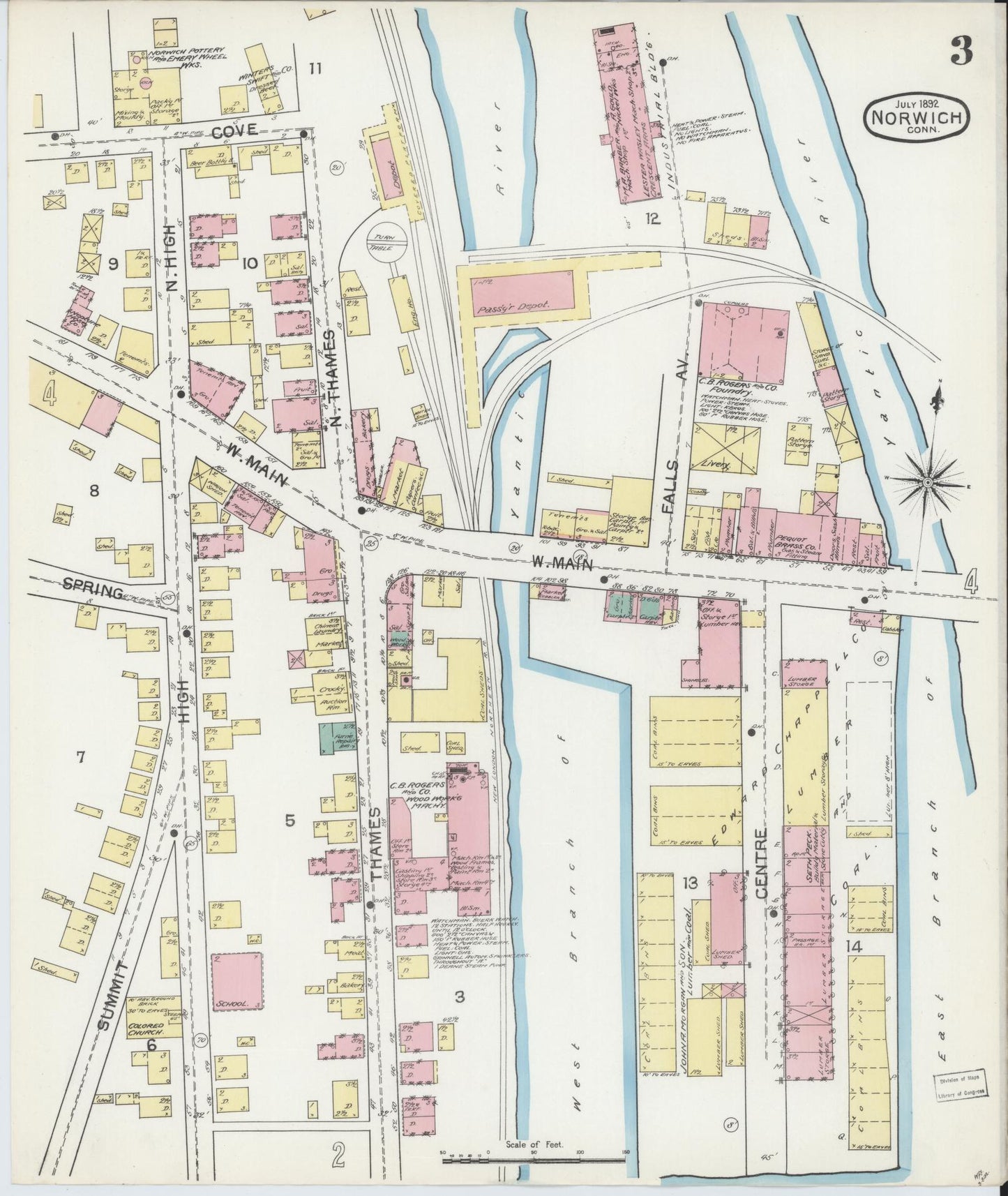 Sanborn Fire Insurance Map from Norwich, New London County, Connecticut (1892), Sheet #0003 - Historic Sanborn Fire Insurance Map Print, vintage old map wall art, antique decor, genealogy gift, Connecticut Connecticut map