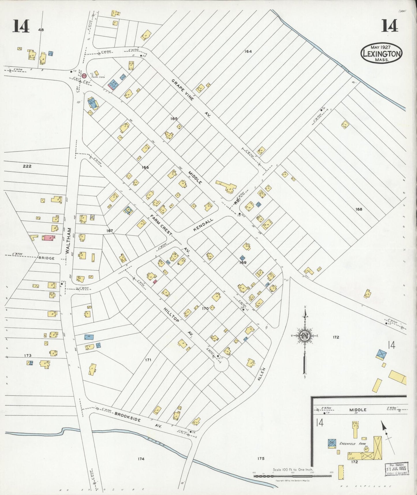 Sanborn Fire Insurance Map from Lexington, Middlesex County, Massachusetts (1927), Sheet #0014 - Complete Map Set gallery image, historic Sanborn map, vintage wall art, Massachusetts Massachusetts
