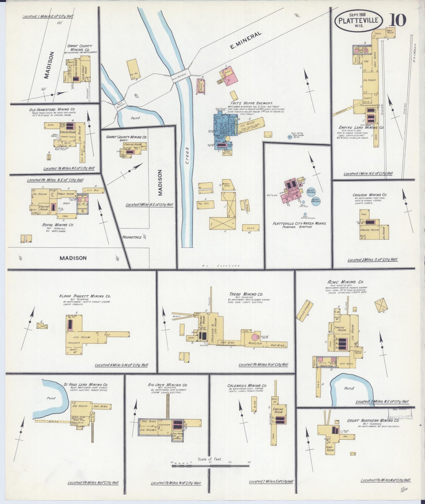 Sanborn Fire Insurance Map from Platteville, Grant County, Wisconsin (1908), Sheet #0010 - Historic Sanborn Fire Insurance Map Print, vintage old map wall art, antique decor, genealogy gift, Wisconsin Wisconsin map