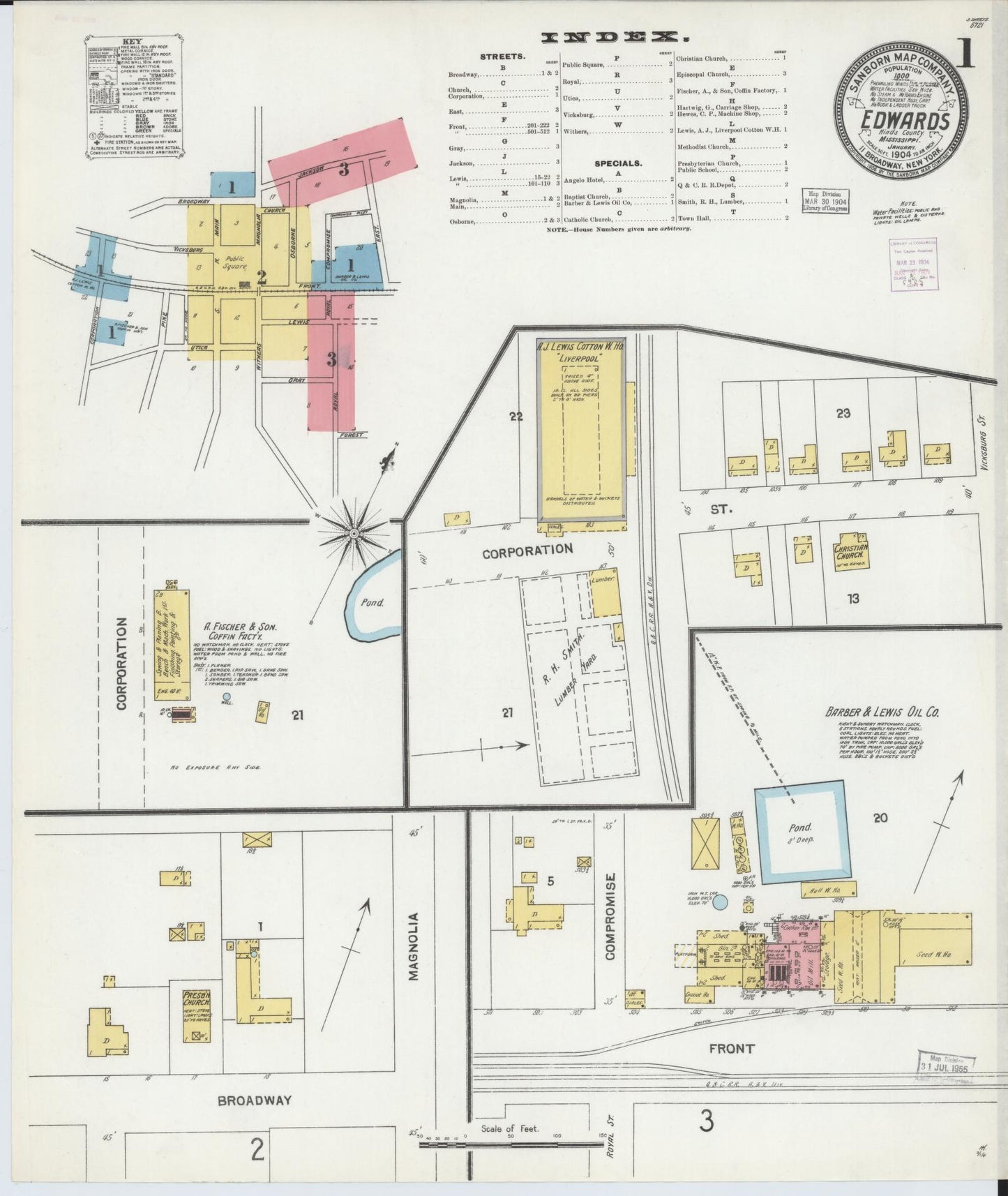 Sanborn Fire Insurance Map from Edwards, Hinds County, Mississippi (1904), Sheet #0001 - Historic Sanborn Fire Insurance Map Print, vintage old map wall art, antique decor, genealogy gift, Mississippi Mississippi map