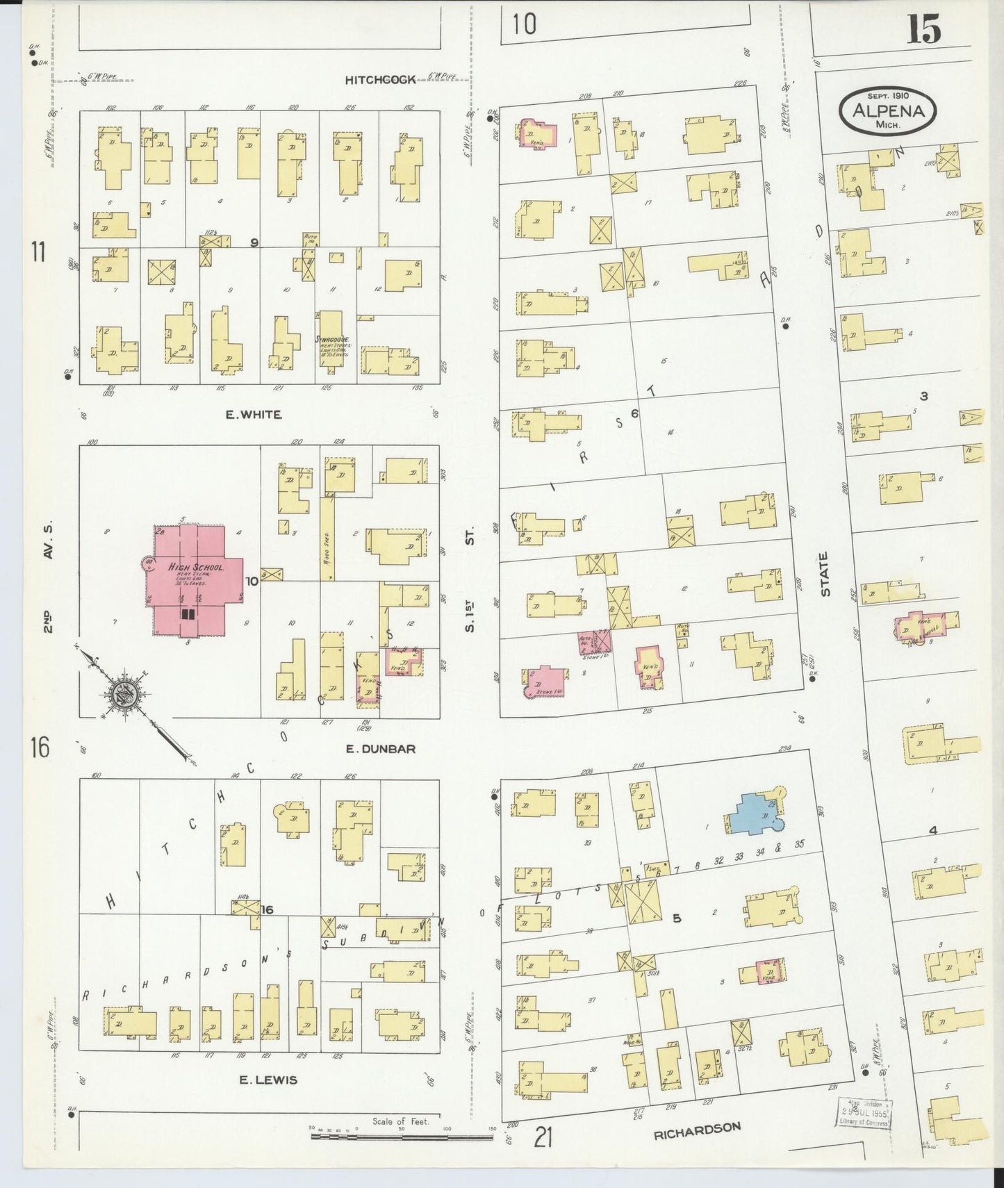 Sanborn Fire Insurance Map from Alpena, Alpena County, Michigan (1910), Sheet #0015 - Historic Sanborn Fire Insurance Map Print, vintage old map wall art, antique decor, genealogy gift, Michigan Michigan map