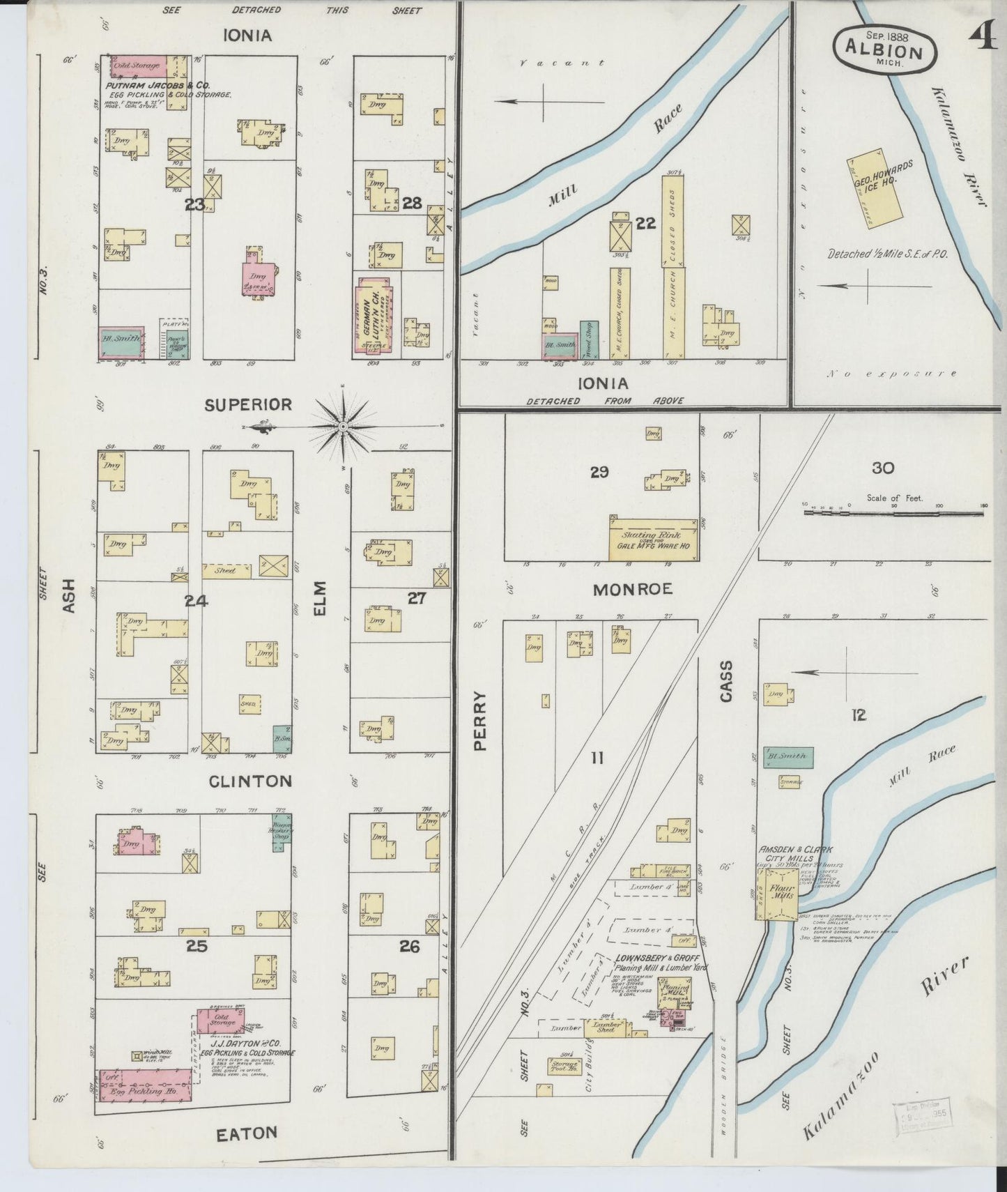 Sanborn Fire Insurance Map from Albion, Calhoun County, Michigan (1888), Sheet #0004 - Historic Sanborn Fire Insurance Map Print, vintage old map wall art, antique decor, genealogy gift, Michigan Michigan map