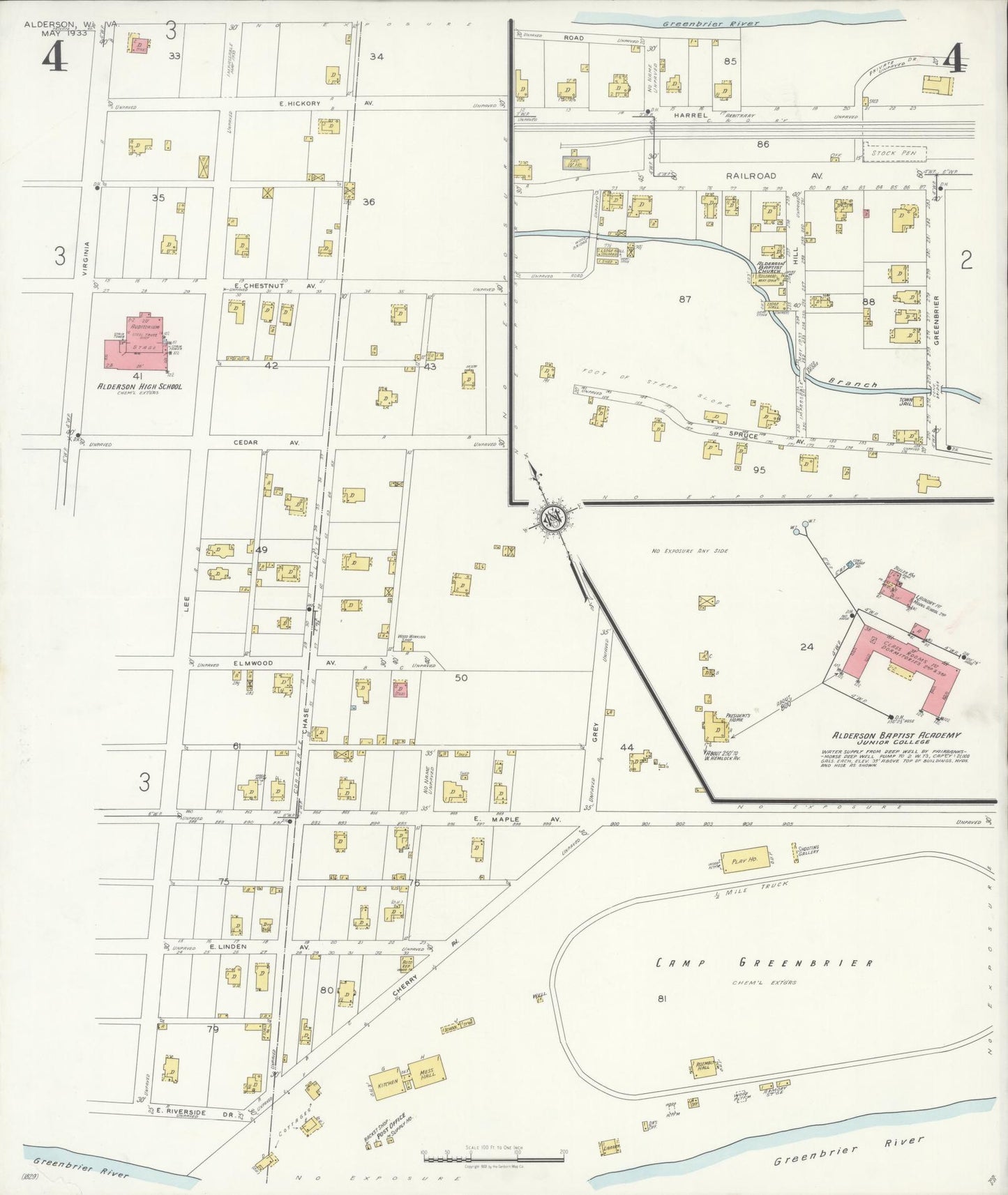 Sanborn Fire Insurance Map from Alderson, Greenbrier And Monroe Counties, West Virginia (1933), Sheet #0004 - Complete Map Set gallery image, historic Sanborn map, vintage wall art, West Virginia West Virginia