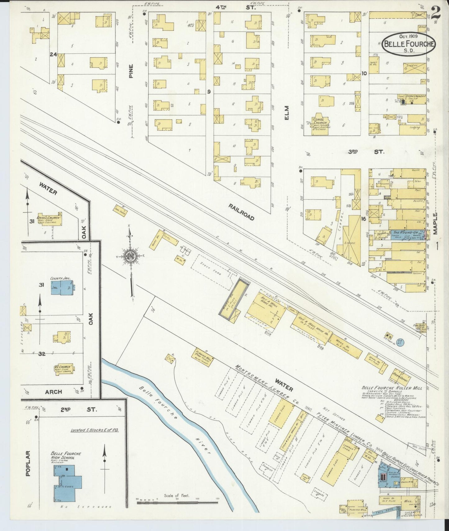 Sanborn Fire Insurance Map from Belle Fourche, Butte County, South Dakota (1909), Sheet #0002 - Historic Sanborn Fire Insurance Map Print, vintage old map wall art, antique decor, genealogy gift, South Dakota South Dakota map