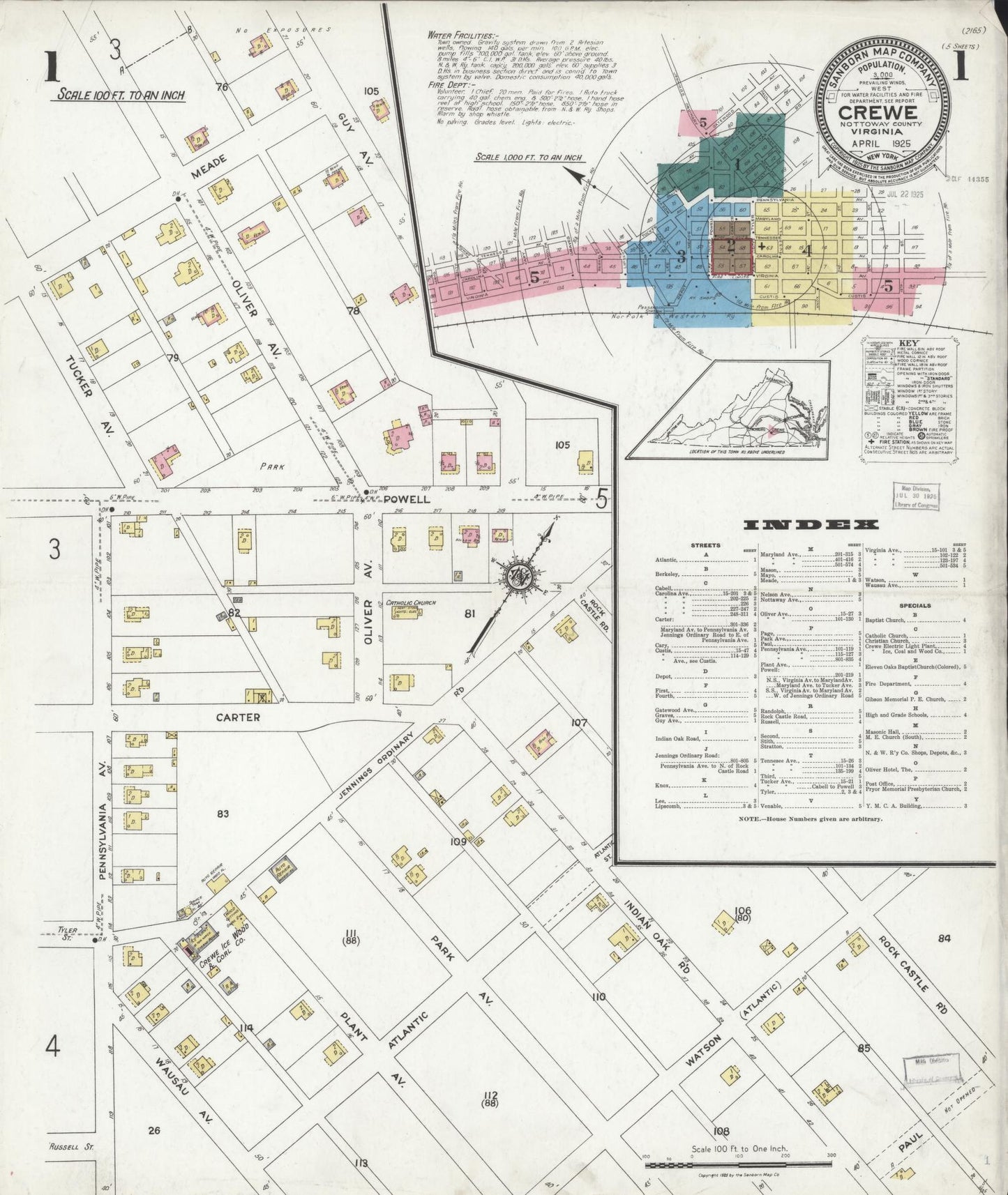 Sanborn Fire Insurance Map from Crewe, Nottoway County, Virginia. (1925) – Historic Sanborn Fire Insurance Map Print