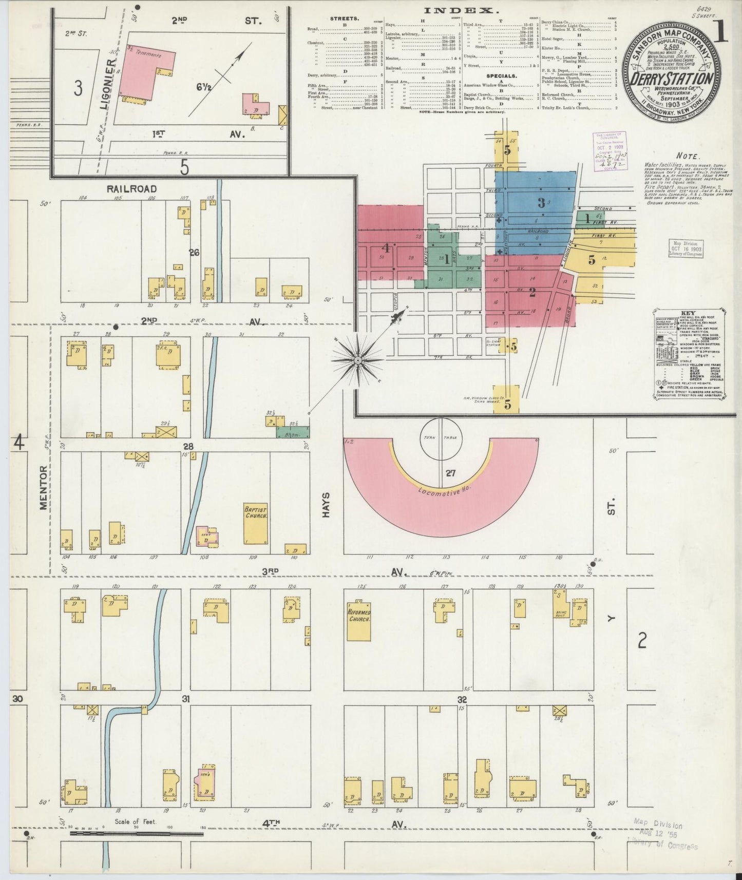Sanborn Fire Insurance Map from Derry, Westmoreland County, Pennsylvania (1903), Sheet #0001 - Historic Sanborn Fire Insurance Map Print, vintage old map wall art, antique decor, genealogy gift, Pennsylvania Pennsylvania map
