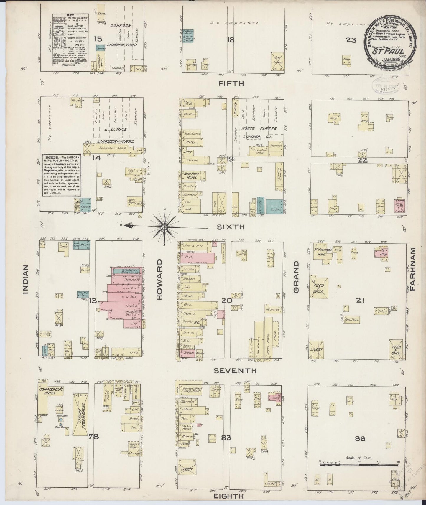 Sanborn Fire Insurance Map from Saint Paul, Howard County, Nebraska (1885), Sheet #0001 - Historic Sanborn Fire Insurance Map Print, vintage old map wall art, antique decor, genealogy gift, Nebraska Nebraska map