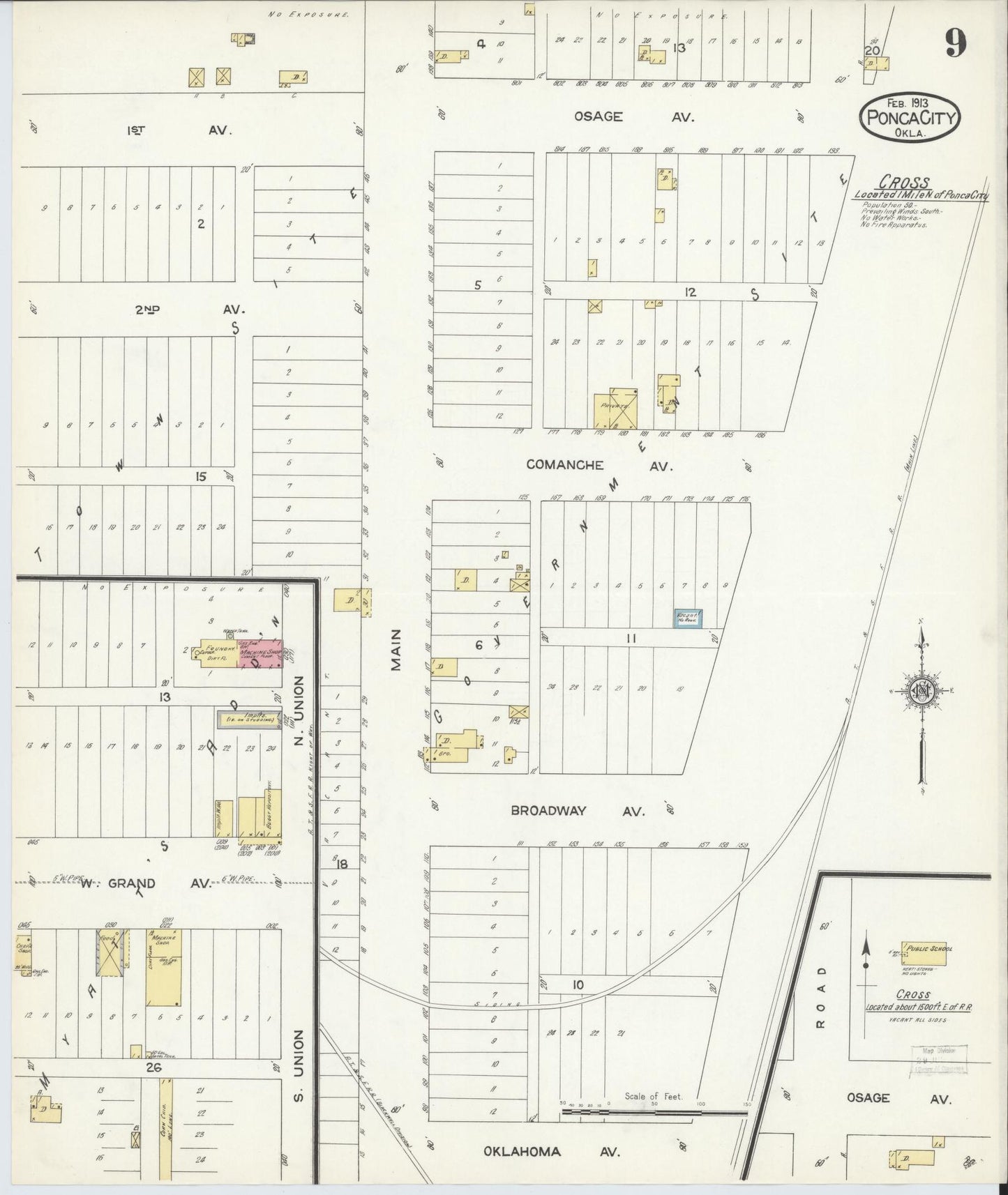 Sanborn Fire Insurance Map from Ponca City, Kay County, Oklahoma (1913), Sheet #0009 - Complete Map Set gallery image, historic Sanborn map, vintage wall art, Oklahoma Oklahoma