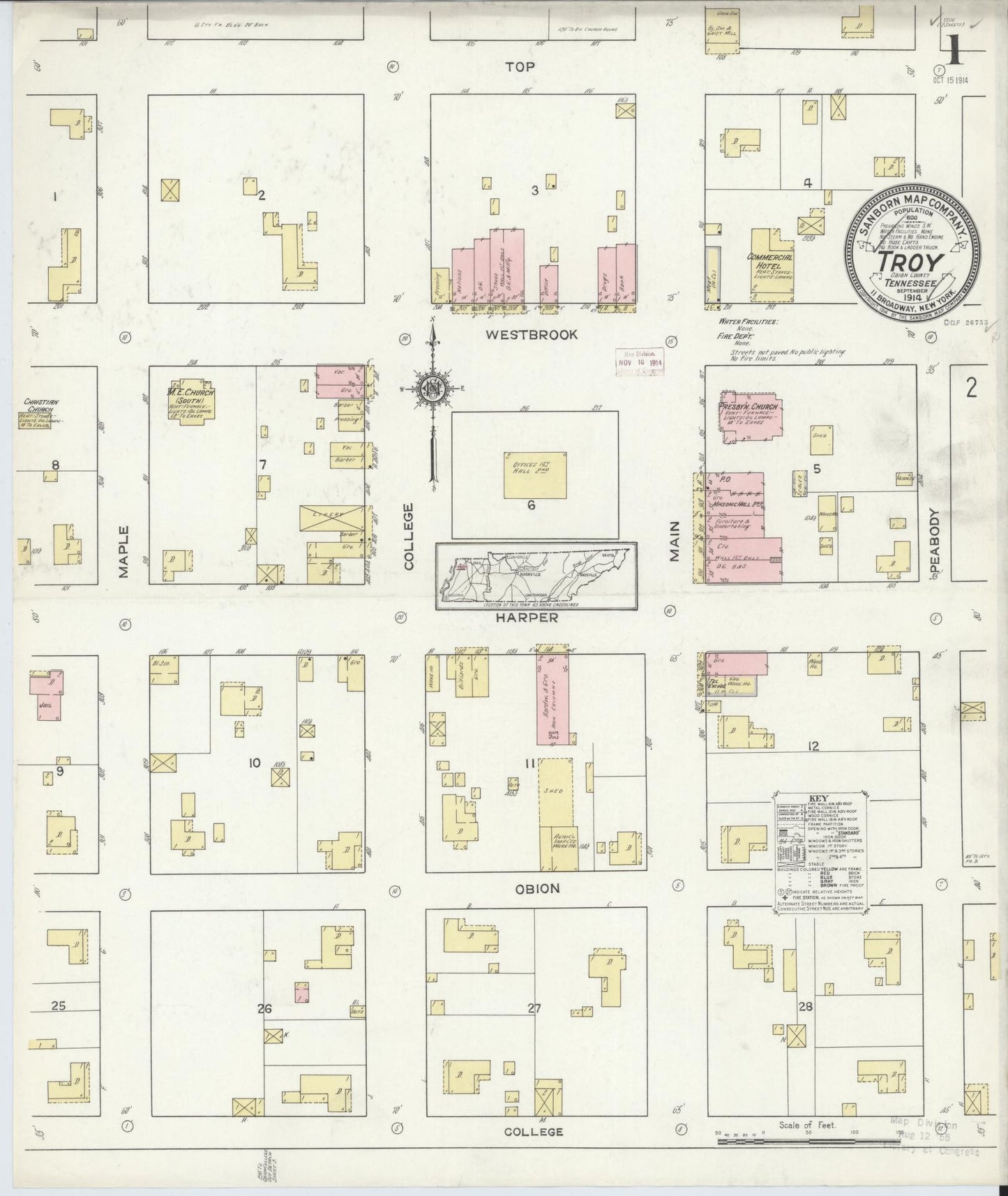 Sanborn Fire Insurance Map from Troy, Obion County, Tennessee. (1914) – Historic Sanborn Fire Insurance Map Print