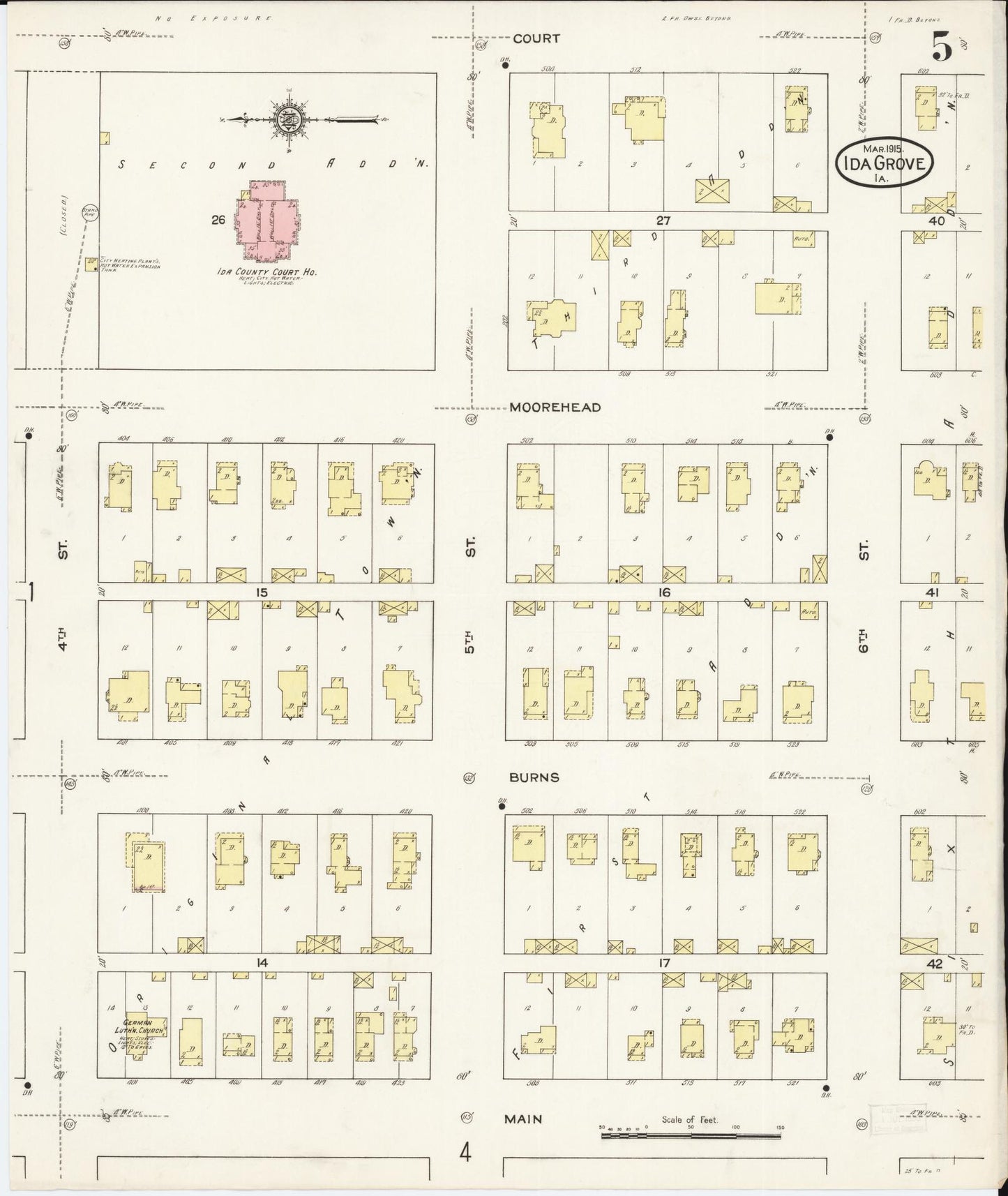 Sanborn Fire Insurance Map from Ida Grove, Ida County, Iowa (1915), Sheet #0005 - Historic Sanborn Fire Insurance Map Print, vintage old map wall art