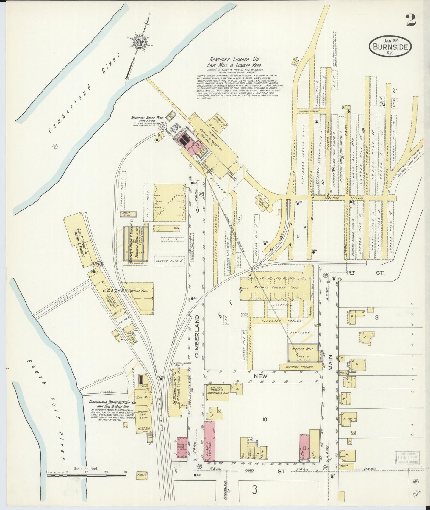 Sanborn Fire Insurance Map from Burnside, Pulaski County, Kentucky (1914), Sheet #0002 - Historic Sanborn Fire Insurance Map Print, vintage old map wall art, antique decor, genealogy gift, Kentucky Kentucky map