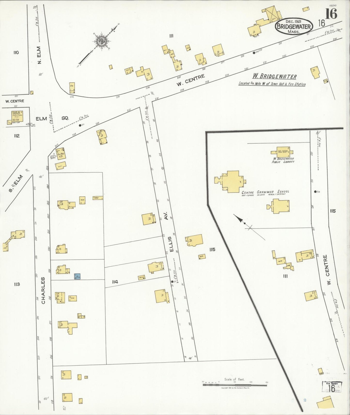 Sanborn Fire Insurance Map from Bridgewater, Plymouth County, Massachusetts (1921), Sheet #0016 - Historic Sanborn Fire Insurance Map Print, vintage old map wall art, antique decor, genealogy gift, Massachusetts Massachusetts map