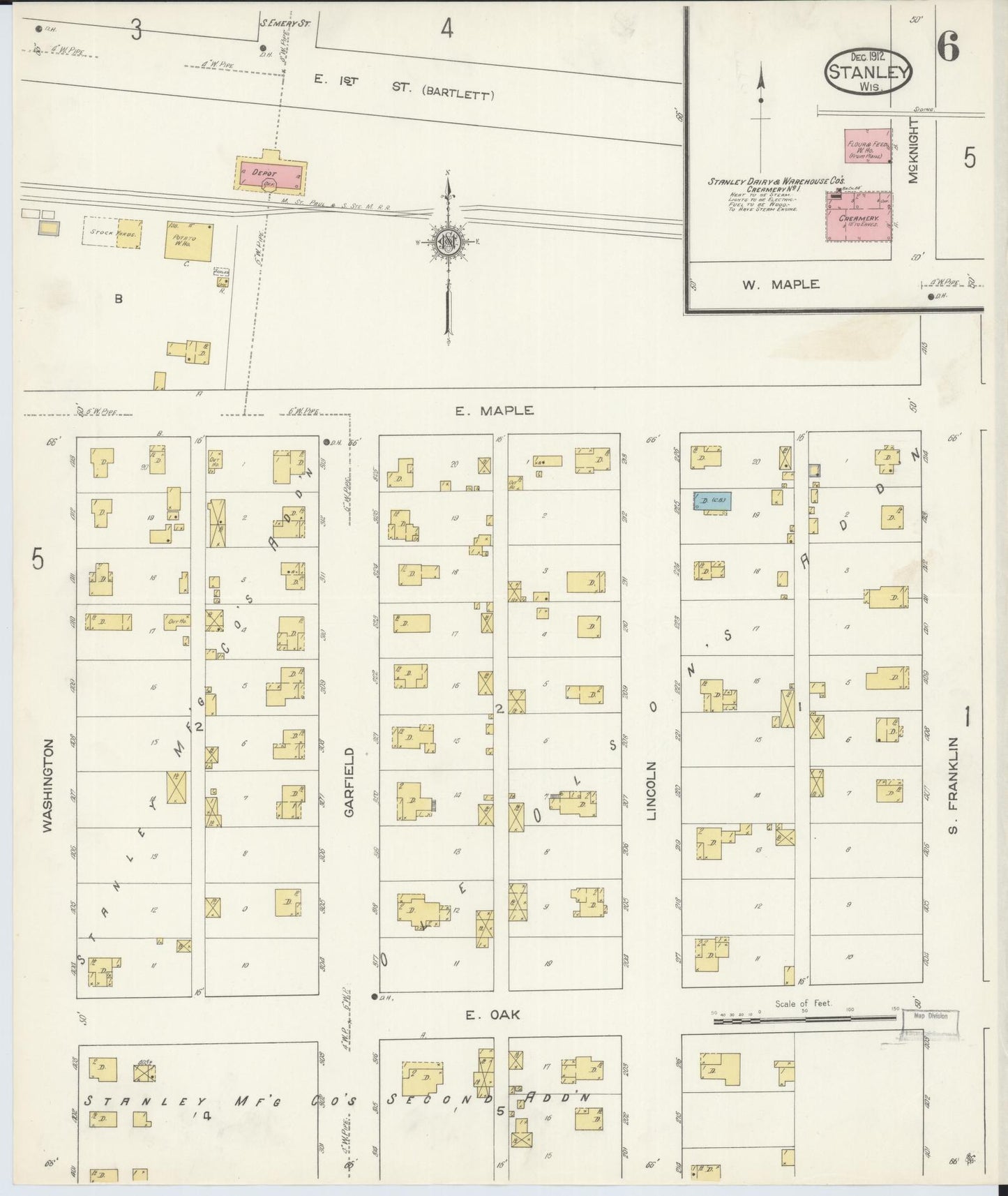 Sanborn Fire Insurance Map from Stanley, Chippewa County, Wisconsin (1912), Sheet #0006 - Historic Sanborn Fire Insurance Map Print, vintage old map wall art, antique decor, genealogy gift, Wisconsin Wisconsin map