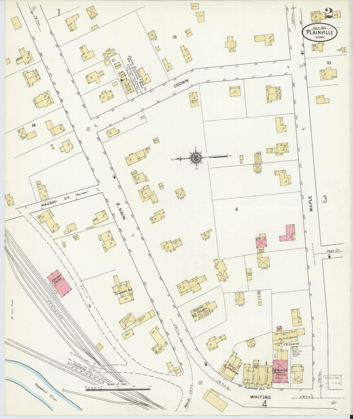Sanborn Fire Insurance Map from Plainville, Hartford County, Connecticut (1911), Sheet #0002 - Historic Sanborn Fire Insurance Map Print, vintage old map wall art, antique decor, genealogy gift, Connecticut Connecticut map