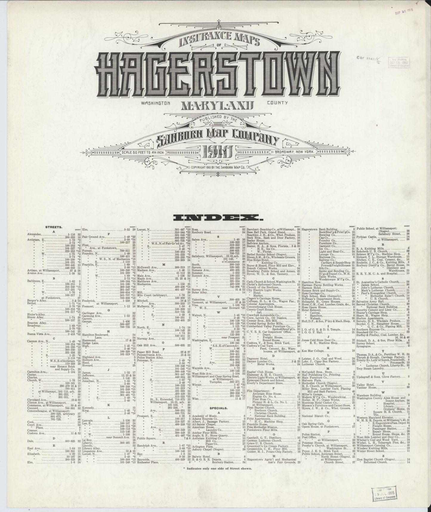 Sanborn Fire Insurance Map from Hagerstown, Washington County, Maryland. (1910) – Historic Sanborn Fire Insurance Map Print