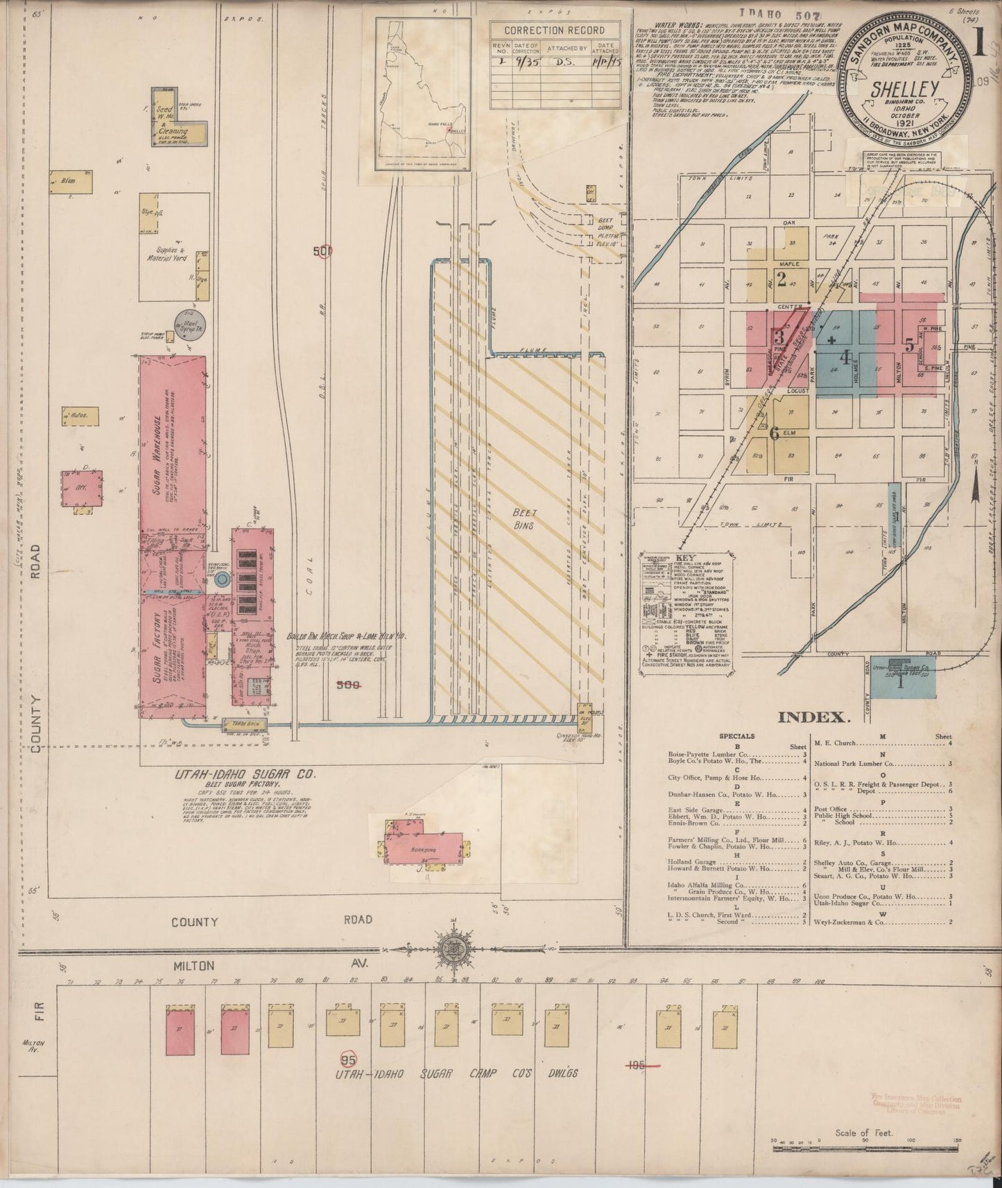 Sanborn Fire Insurance Map from Shelley, Bingham County, Idaho (1935), Sheet #0001 - Historic Sanborn Fire Insurance Map Print, vintage old map wall art, antique decor, genealogy gift, Idaho Idaho map