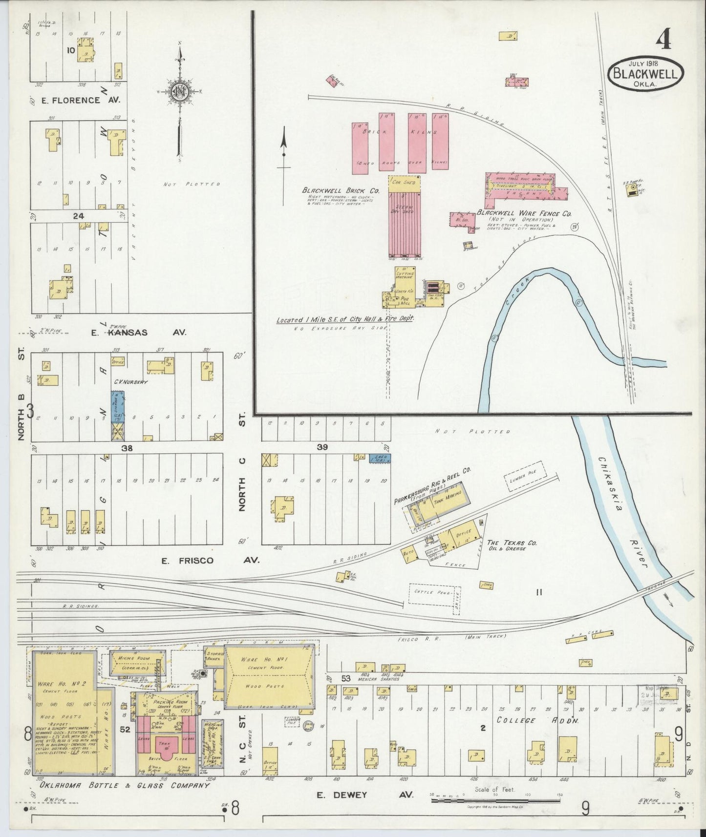 Sanborn Fire Insurance Map from Blackwell, Kay County, Oklahoma (1918), Sheet #0004 - Historic Sanborn Fire Insurance Map Print, vintage old map wall art, antique decor, genealogy gift, Oklahoma Oklahoma map