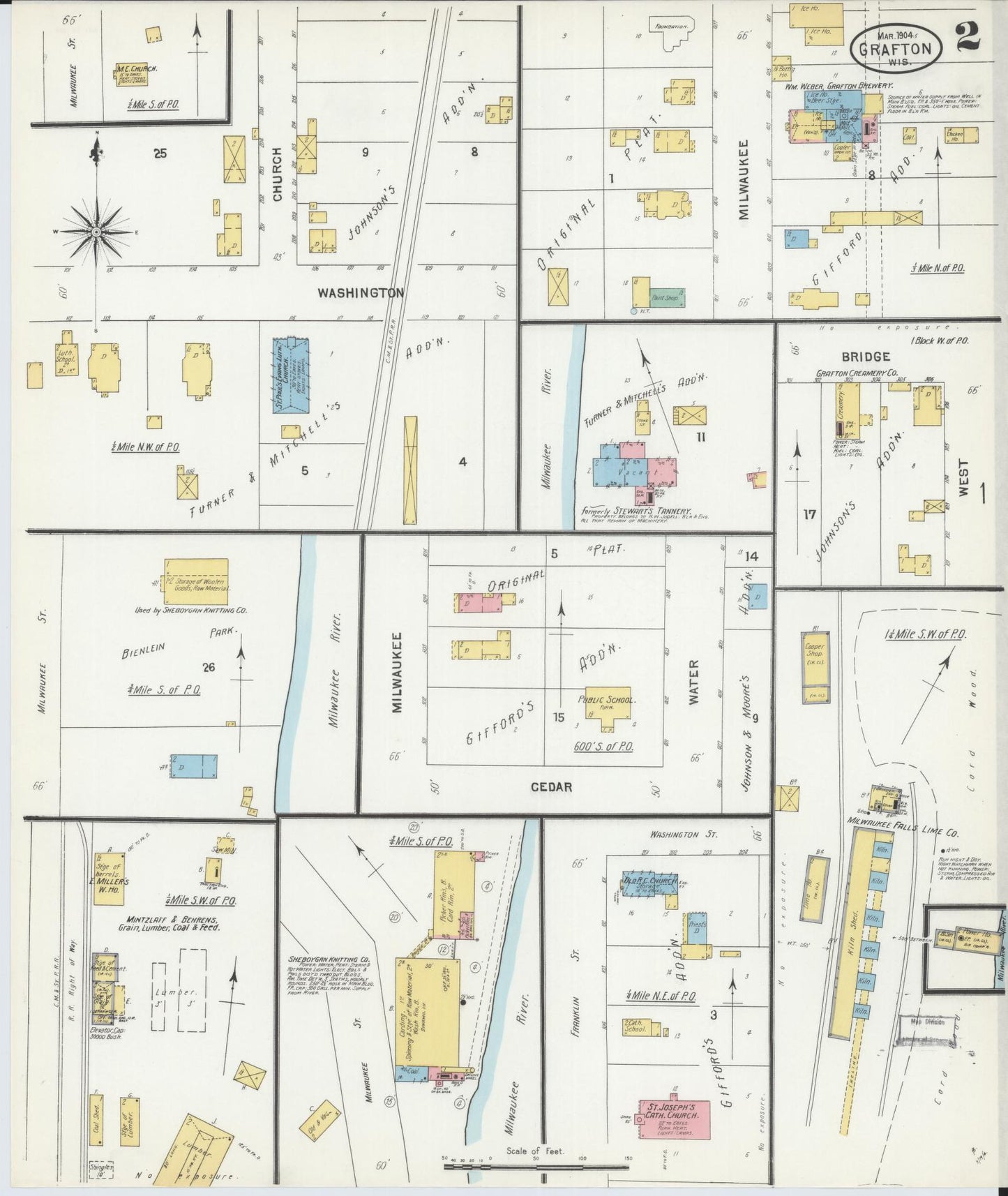 Sanborn Fire Insurance Map from Grafton, Ozankee County, Wisconsin (1904), Sheet #0002 - Historic Sanborn Fire Insurance Map Print, vintage old map wall art, antique decor, genealogy gift, Wisconsin Wisconsin map