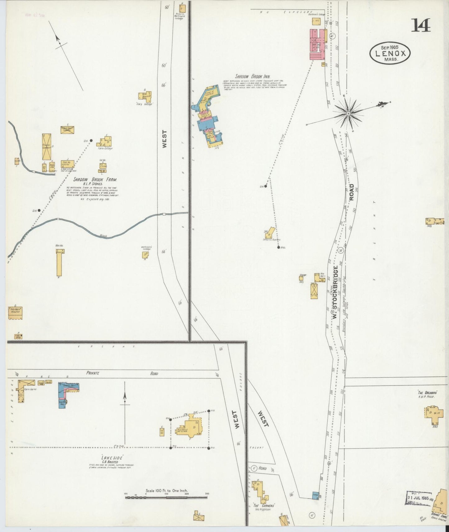 Sanborn Fire Insurance Map from Lenox, Berkshire County, Massachusetts (1905), Sheet #0014 - Complete Map Set gallery image, historic Sanborn map, vintage wall art, Massachusetts Massachusetts