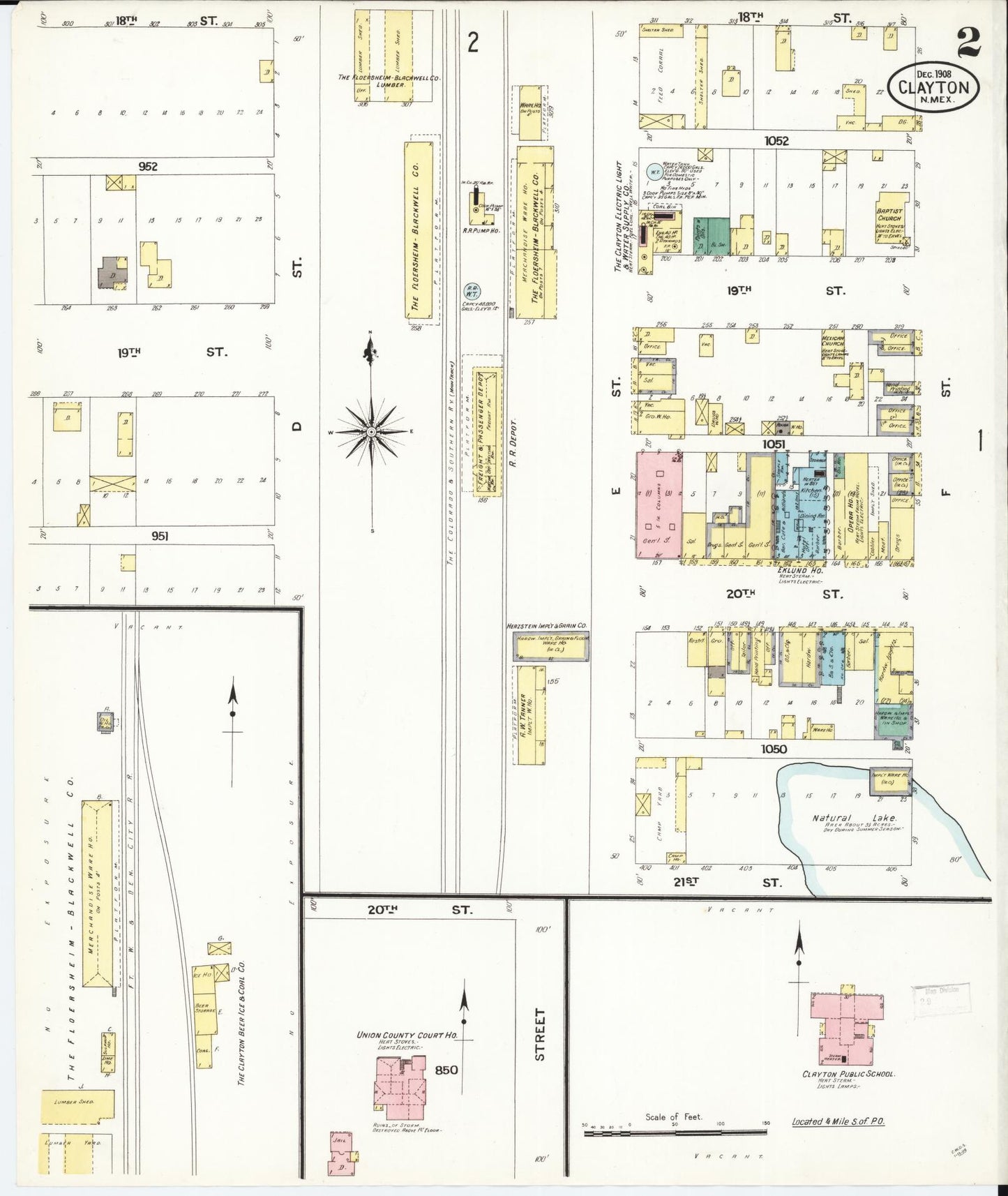 Sanborn Fire Insurance Map from Clayton, Union County, New Mexico (1909), Sheet #0002 - Historic Sanborn Fire Insurance Map Print, vintage old map wall art, antique decor, genealogy gift, New Mexico New Mexico map