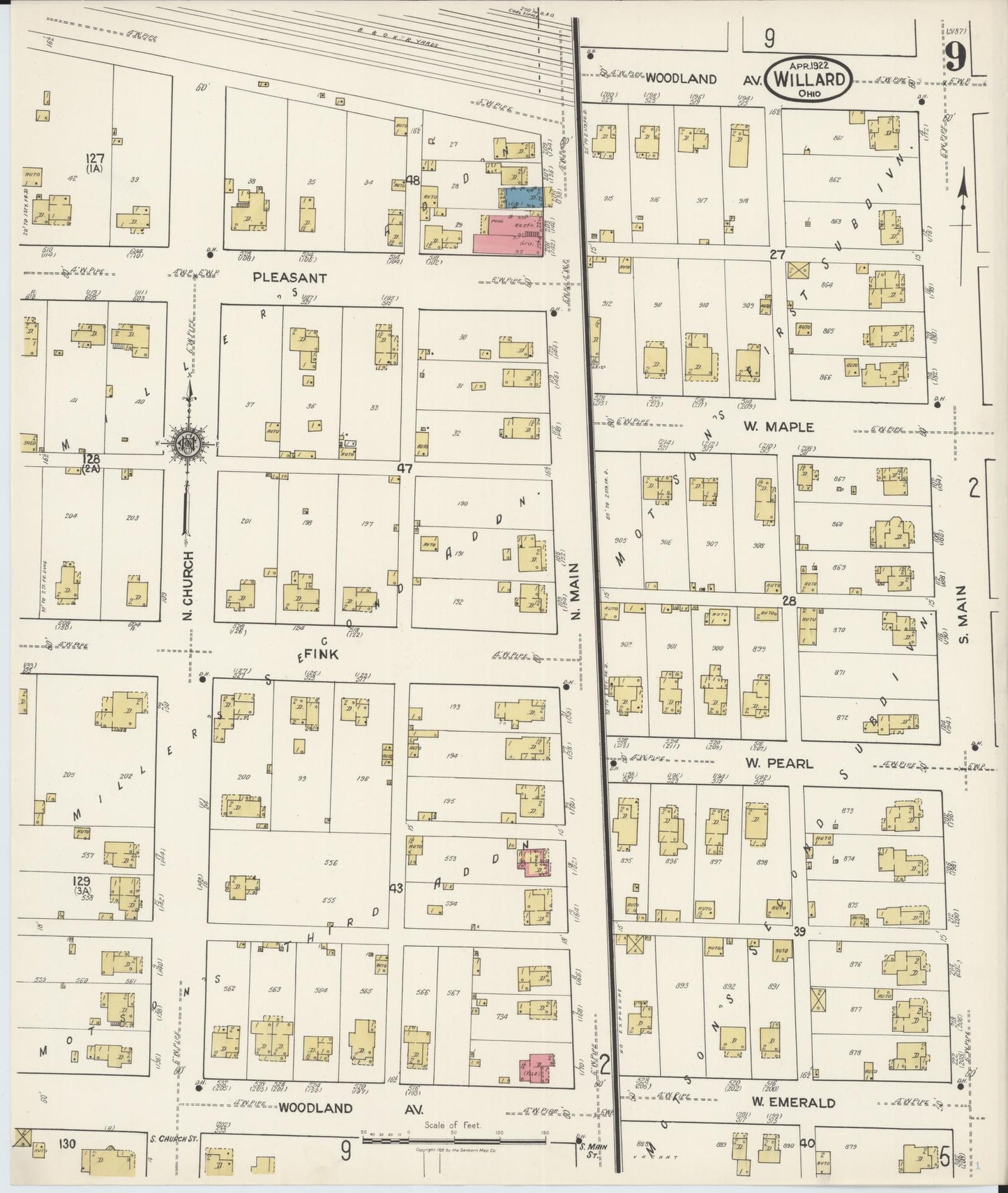 Sanborn Fire Insurance Map from Willard, Huron County, Ohio (1922), Sheet #0009 - Historic Sanborn Fire Insurance Map Print, vintage old map wall art, antique decor, genealogy gift, Ohio Ohio map