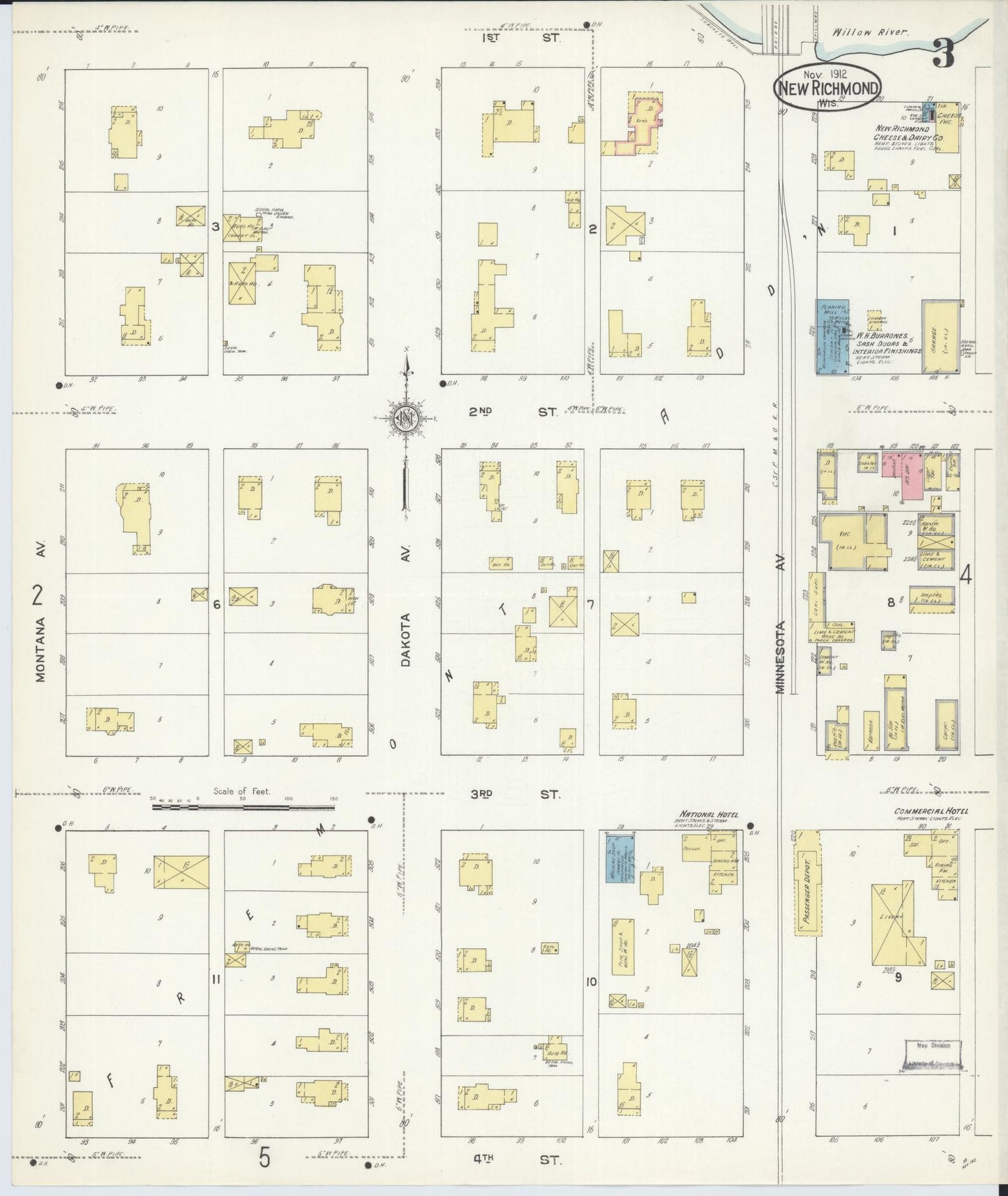 Sanborn Fire Insurance Map from New Richmond, St. Croix County, Wisconsin (1912), Sheet #0003 - Historic Sanborn Fire Insurance Map Print, vintage old map wall art, antique decor, genealogy gift, Wisconsin Wisconsin map