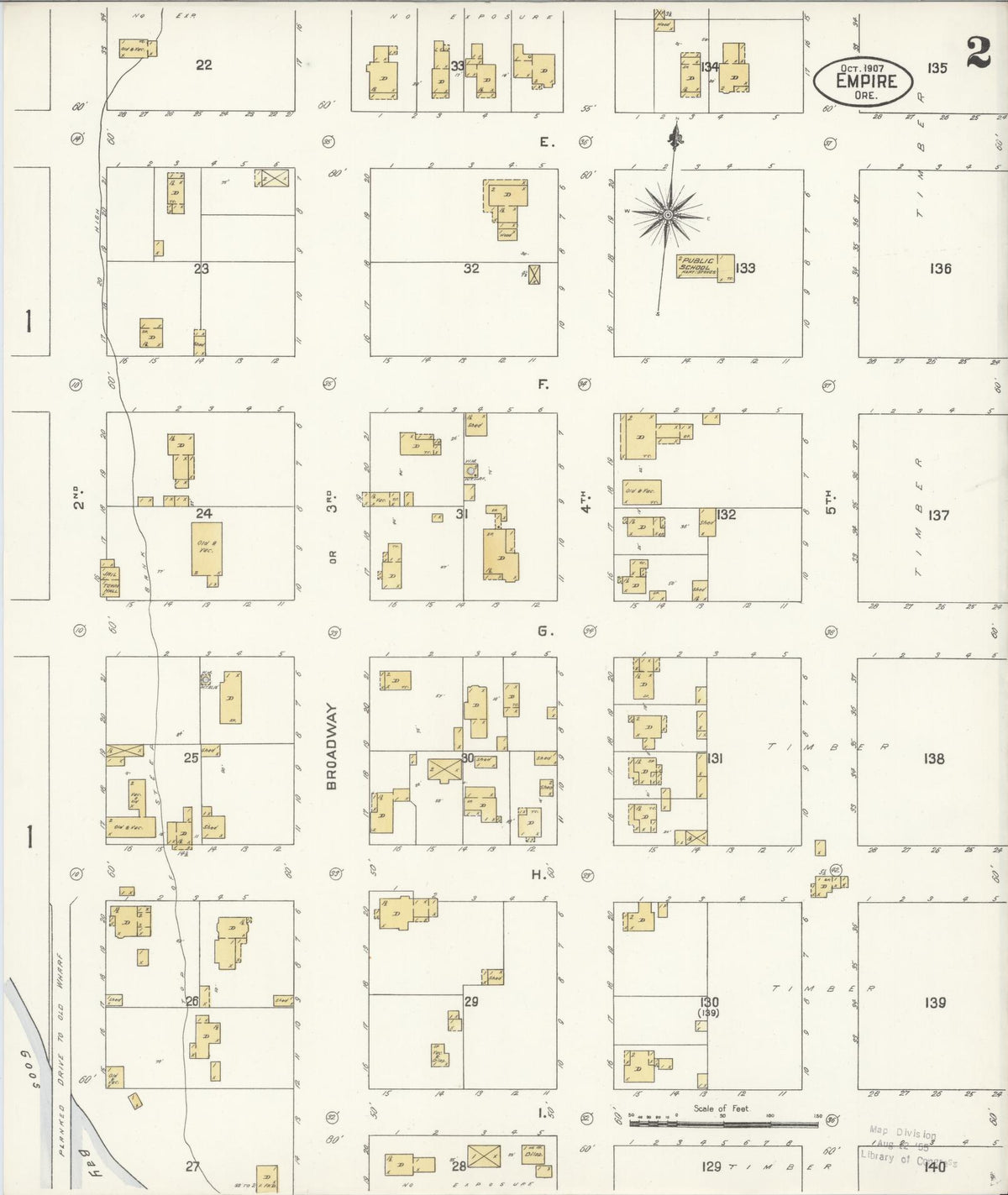 Sanborn Fire Insurance Map from Empire, Coos County, Oregon (1907), Sheet #0002 - Historic Sanborn Fire Insurance Map Print, vintage old map wall art, antique decor, genealogy gift, Oregon Oregon map