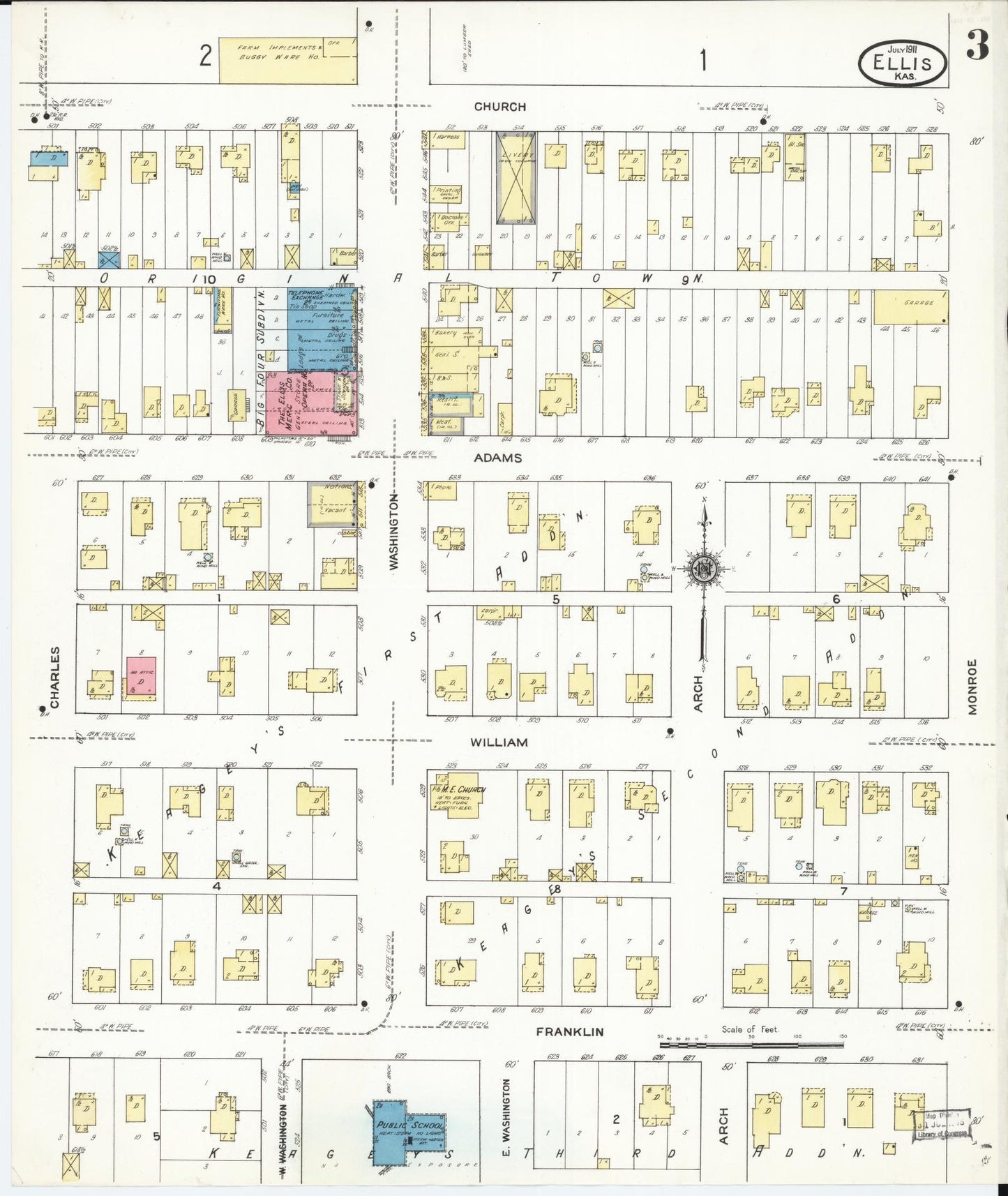 Sanborn Fire Insurance Map from Ellis, Ellis County, Kansas (1911), Sheet #0003 - Complete Map Set gallery image, historic Sanborn map, vintage wall art, Kansas Kansas