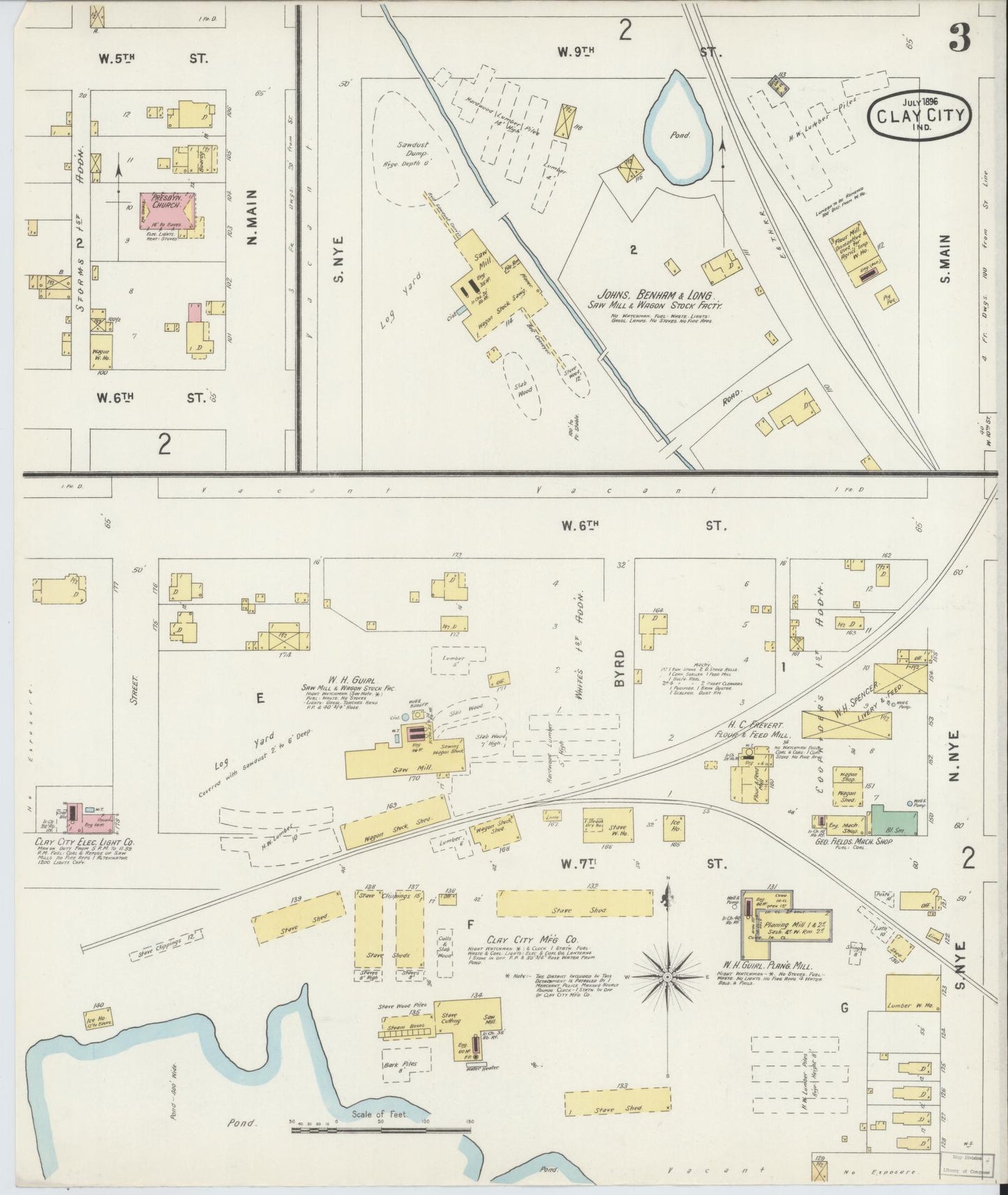 Sanborn Fire Insurance Map from Clay City, Clay County, Indiana (1896), Sheet #0003 - Complete Map Set gallery image, historic Sanborn map, vintage wall art, Indiana Indiana