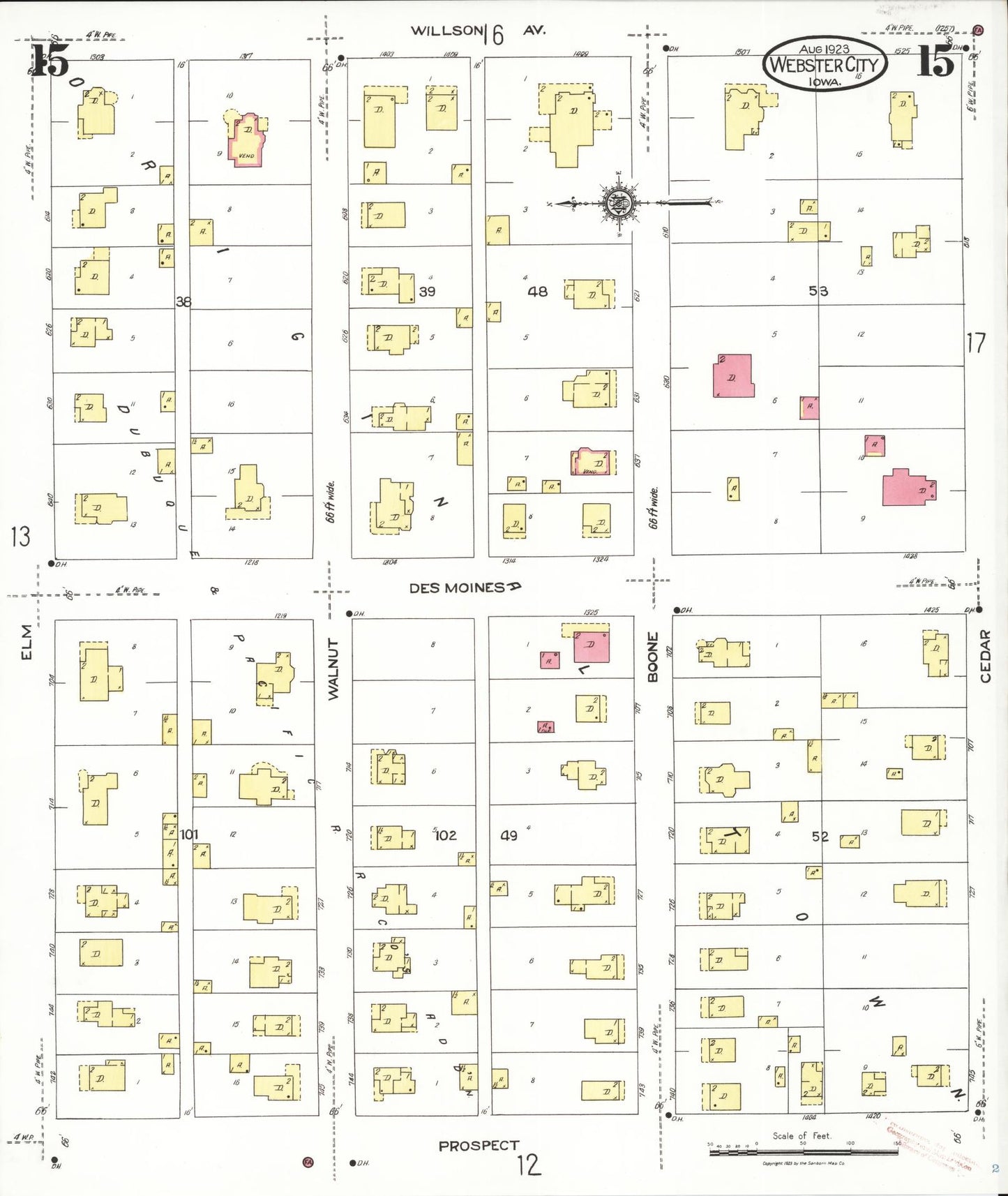 Sanborn Fire Insurance Map from Webster City, Hamilton County, Iowa (1923), Sheet #0015 - Historic Sanborn Fire Insurance Map Print