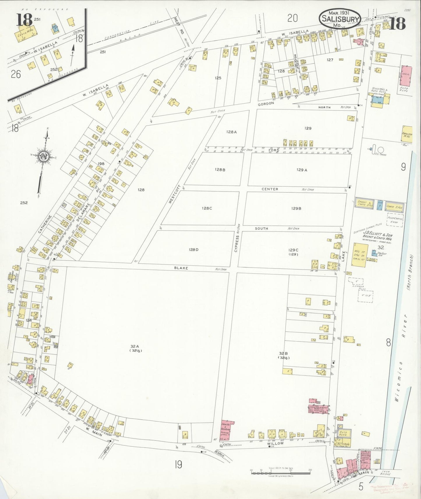 Sanborn Fire Insurance Map from Salisbury, Wicomico County, Maryland (1931), Sheet #0018 - Historic Sanborn Fire Insurance Map Print, vintage old map wall art