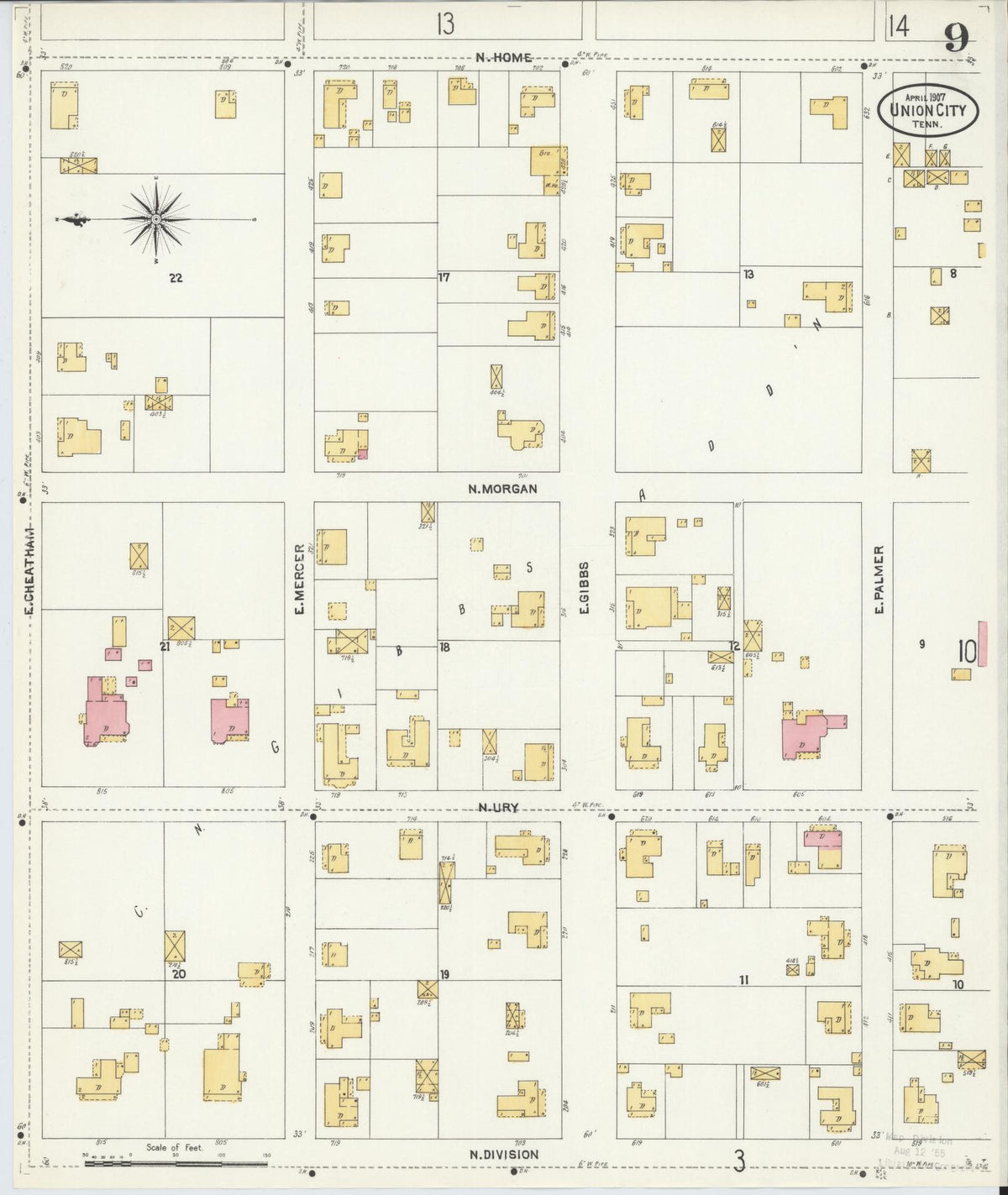 Sanborn Fire Insurance Map from Union City, Obion County, Tennessee (1907), Sheet #0009 - Historic Sanborn Fire Insurance Map Print, vintage old map wall art, antique decor, genealogy gift, Tennessee Tennessee map