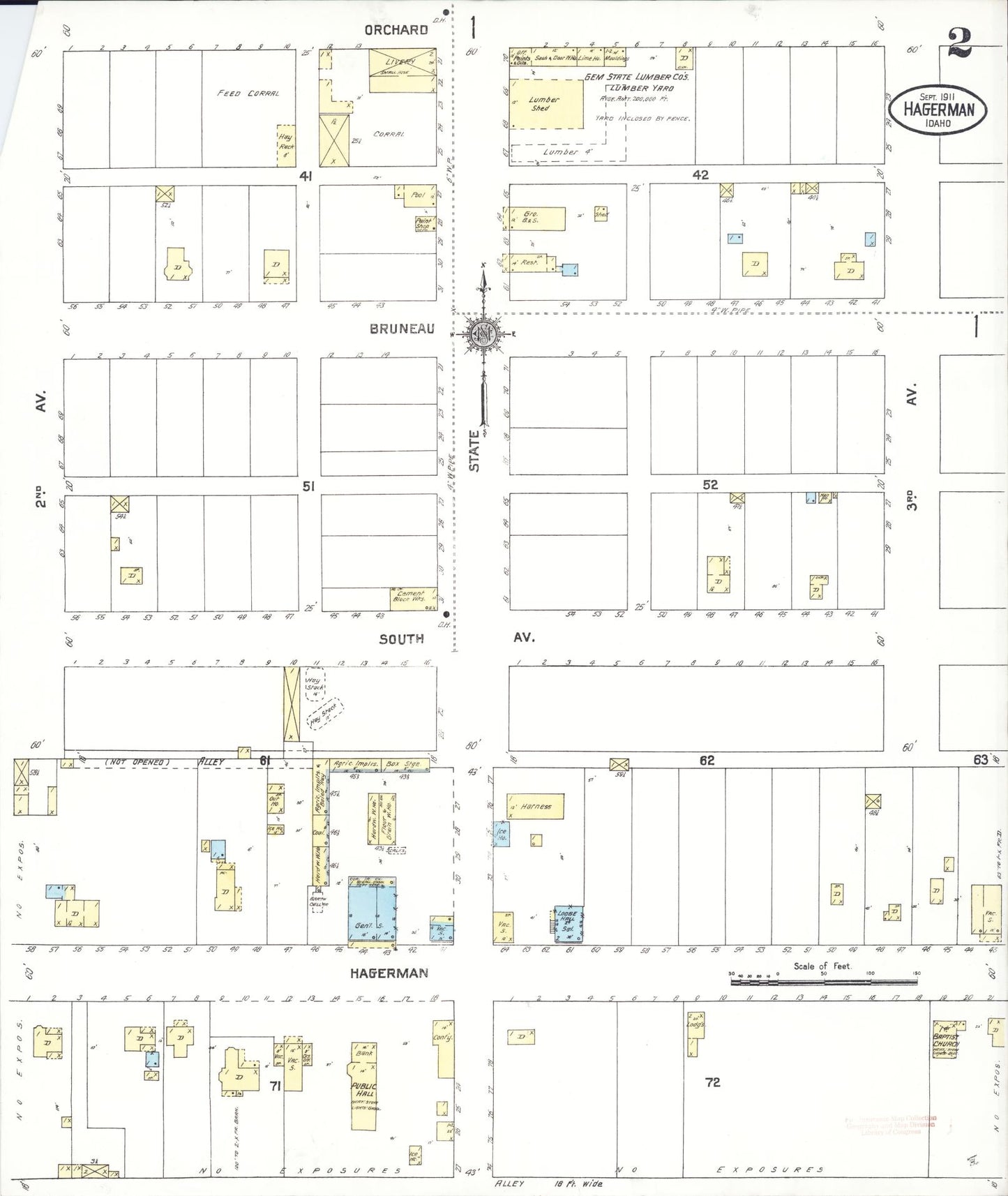 Sanborn Fire Insurance Map from Hagerman, Lincoln County, Idaho (1911), Sheet #0002 - Historic Sanborn Fire Insurance Map Print, vintage old map wall art, antique decor, genealogy gift, Idaho Idaho map