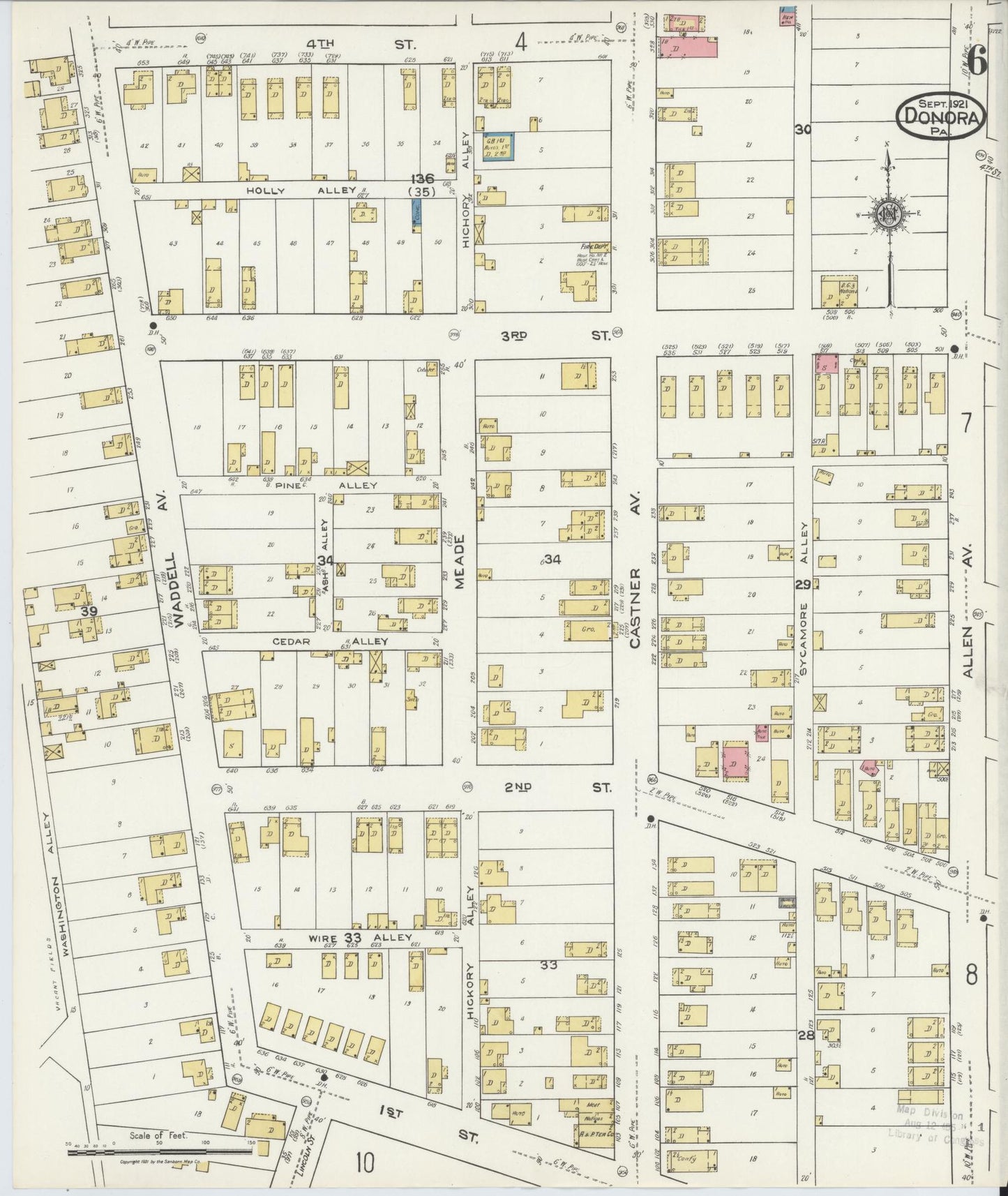 Sanborn Fire Insurance Map from Donora, Washington County, Pennsylvania (1921), Sheet #0006 - Historic Sanborn Fire Insurance Map Print, vintage old map wall art, antique decor, genealogy gift, Pennsylvania Pennsylvania map