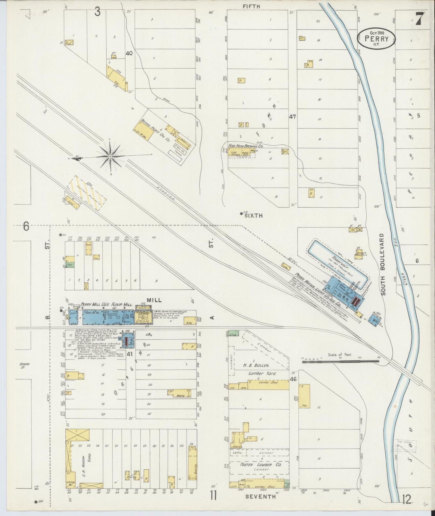 Sanborn Fire Insurance Map from Perry, Noble County, Oklahoma (1898), Sheet #0007 - Historic Sanborn Fire Insurance Map Print, vintage old map wall art, antique decor, genealogy gift, Oklahoma Oklahoma map
