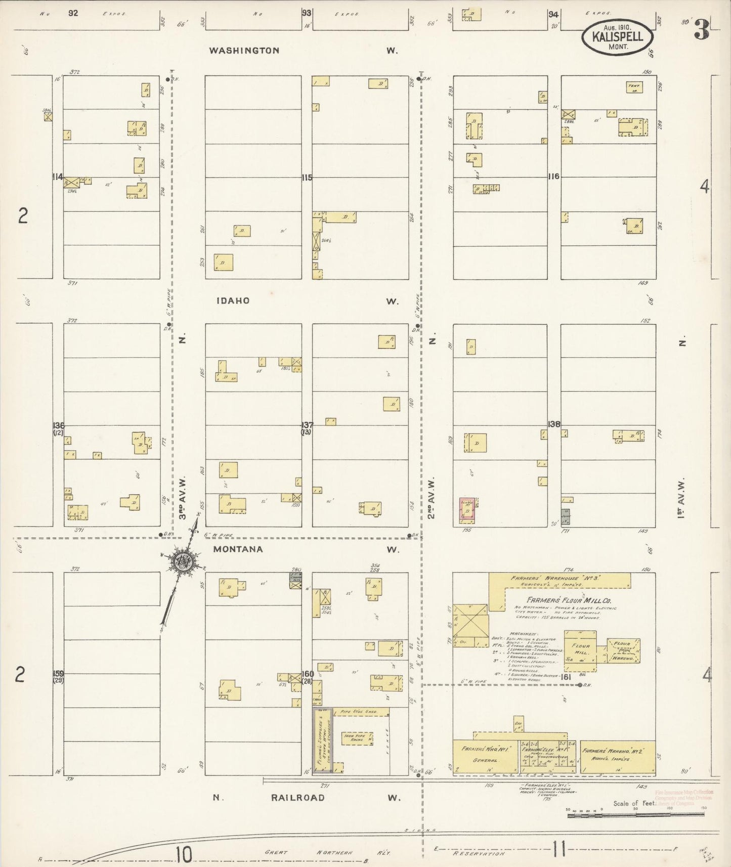 Sanborn Fire Insurance Map from Kalispell, Flathead County, Montana (1910), Sheet #0003 - Historic Sanborn Fire Insurance Map Print, vintage old map wall art, antique decor, genealogy gift, Montana Montana map